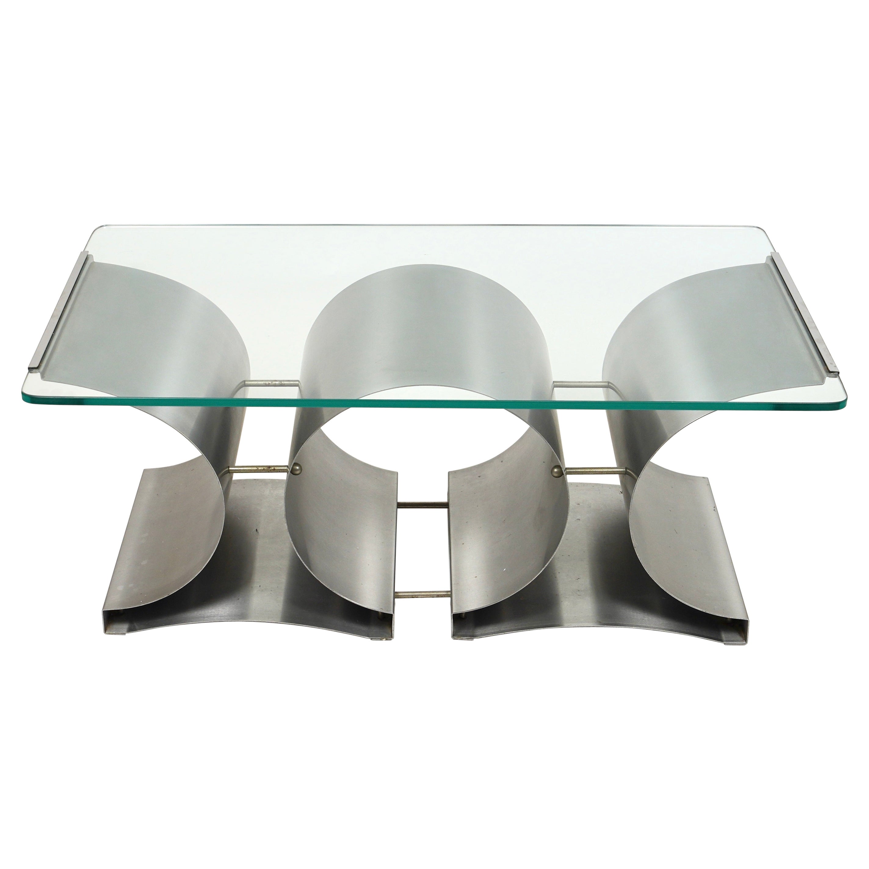 Mesa de centro en acero y cristal de Francois Monnet para Kappa, Francia, años 70