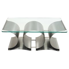 Table basse en acier et verre de Francois Monnet pour Kappa, France, 1970