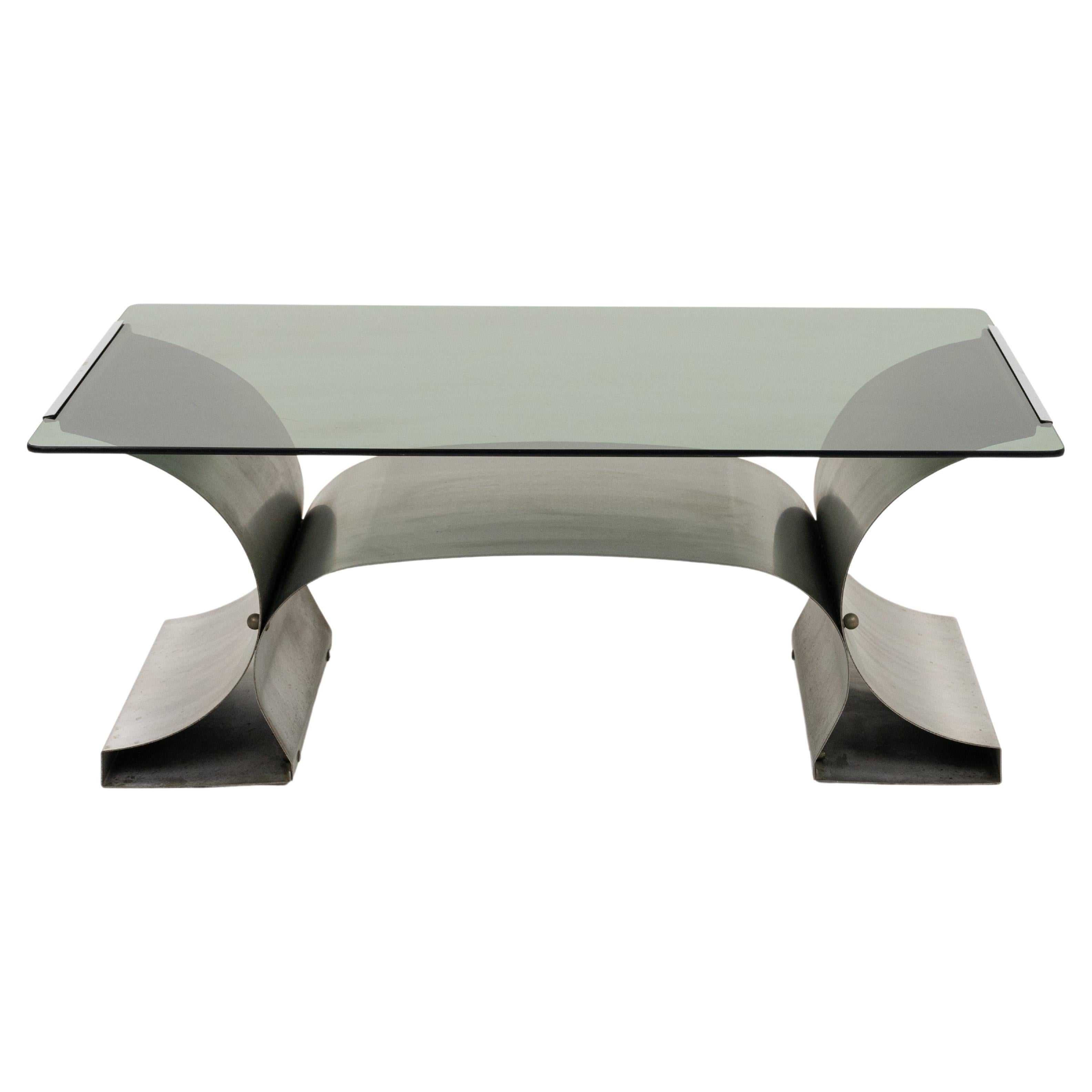 Coffee Table in Steel and Glass by Francois Monnet for Kappa, France, 1970s