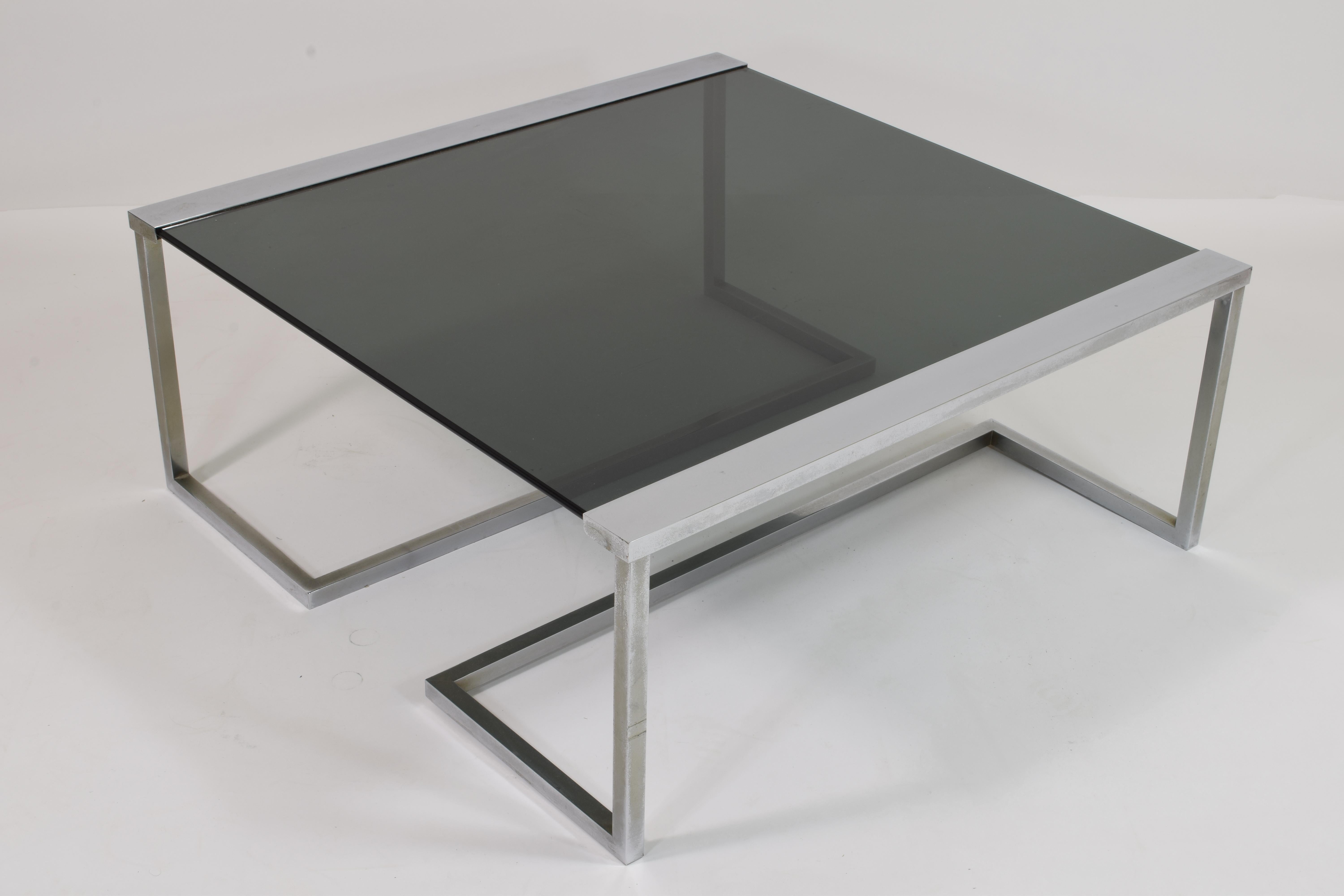 Coffee Table in Steel and Smoked Glass, Italy 1970 In Good Condition For Sale In Napoli, IT