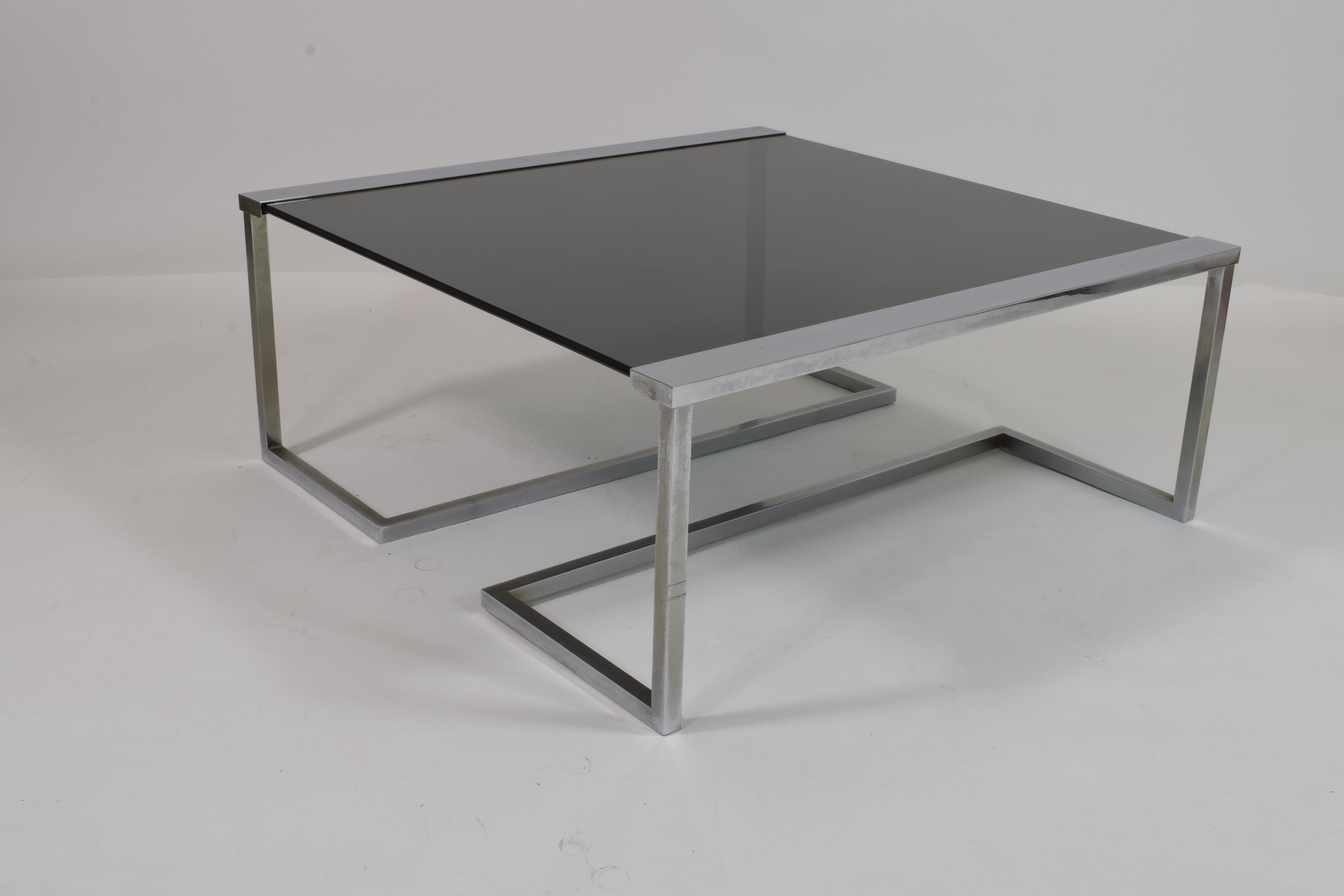 Late 20th Century Coffee Table in Steel and Smoked Glass, Italy 1970 For Sale