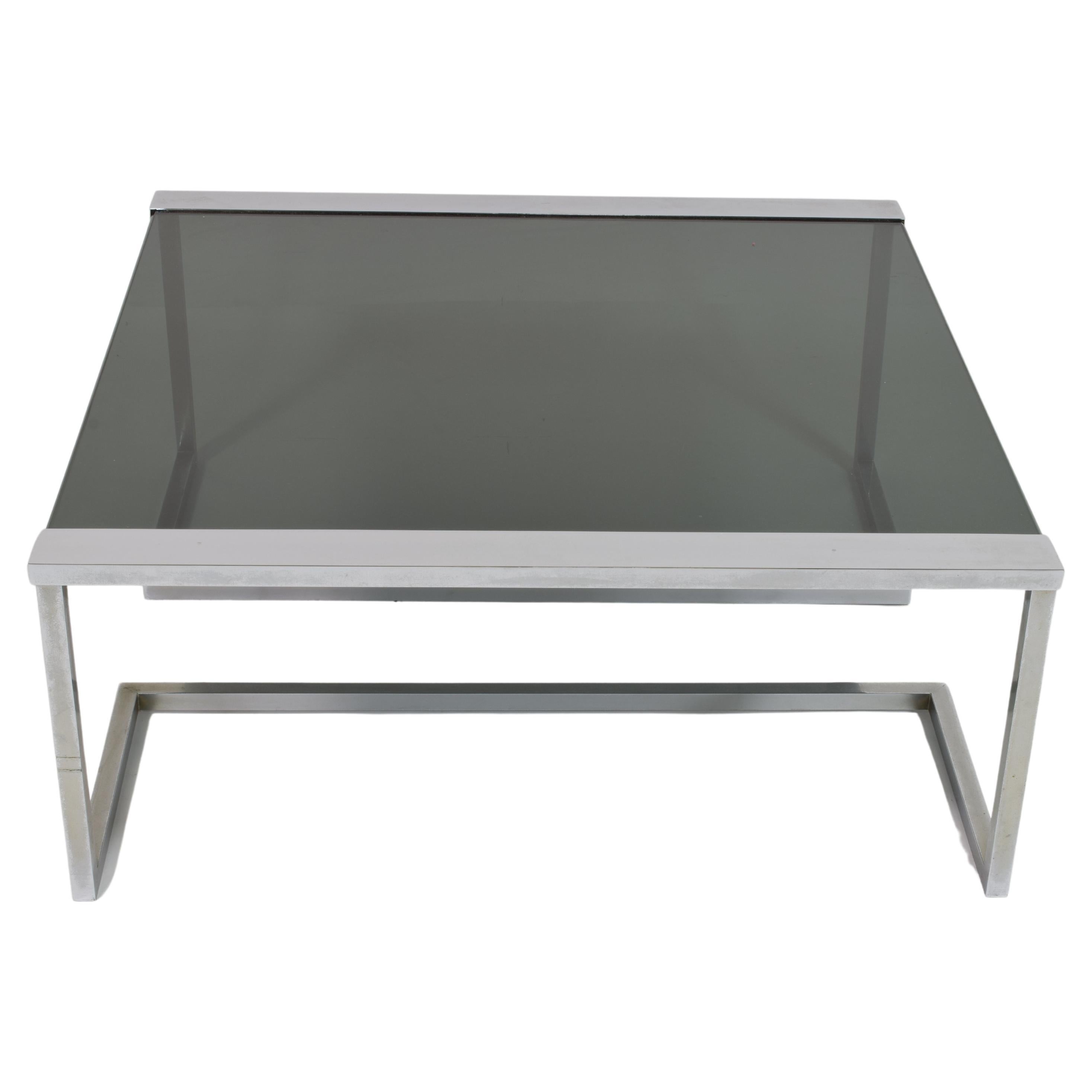 Coffee Table in Steel and Smoked Glass, Italy 1970 For Sale