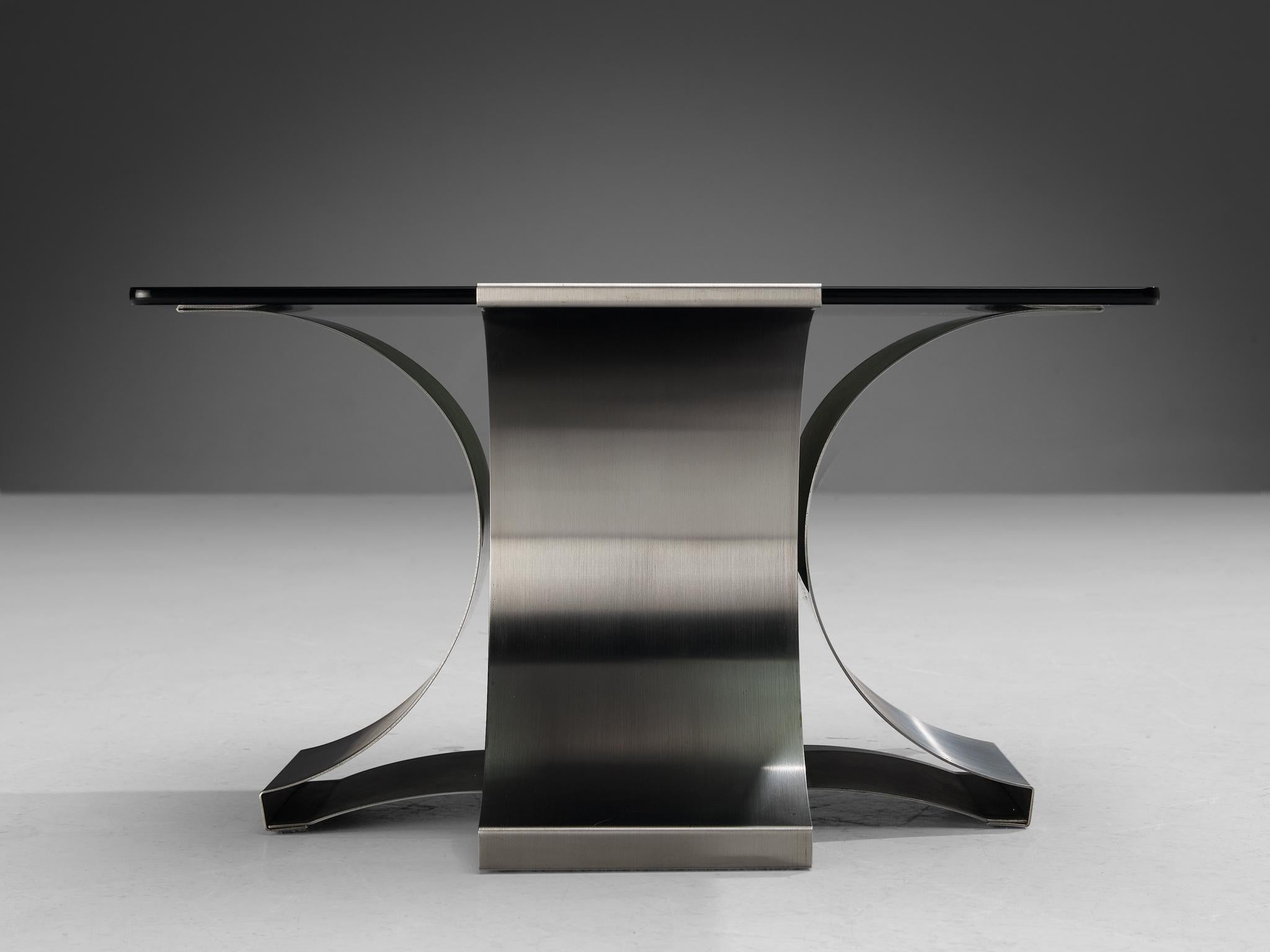 Post-Modern Coffee Table in Steel Structure with Smoked Glass Top For Sale