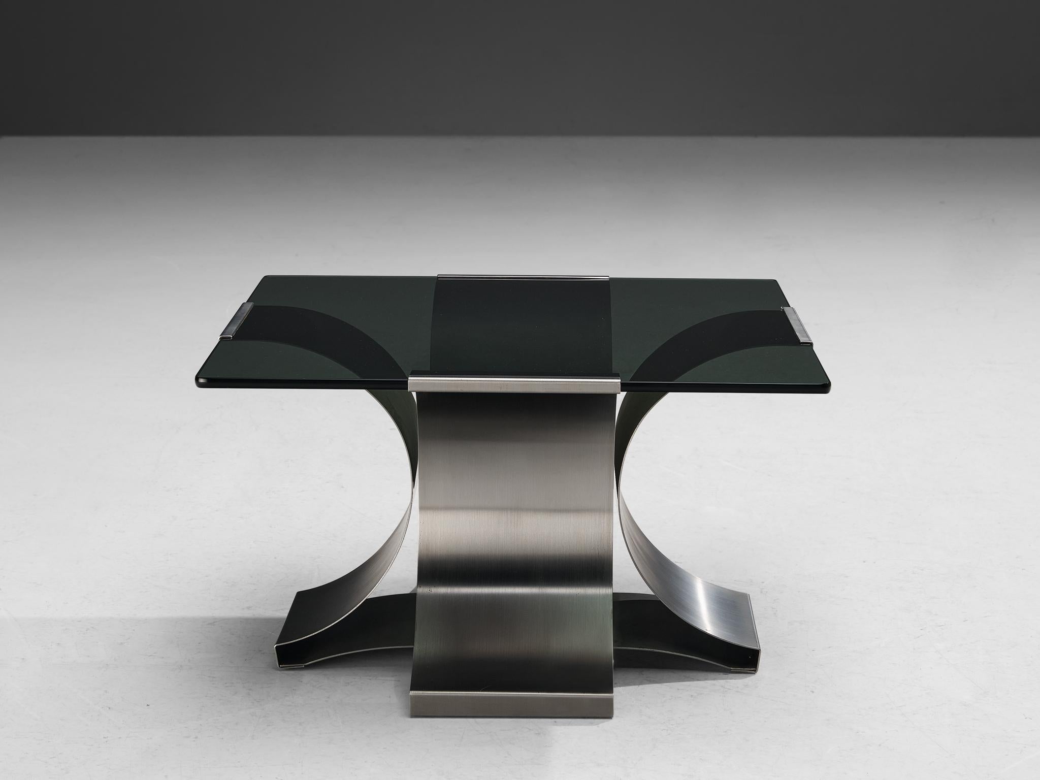 Late 20th Century Coffee Table in Steel Structure with Smoked Glass Top For Sale