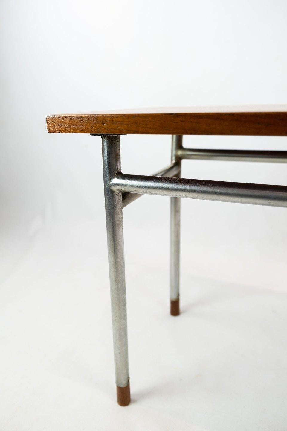 Danish Coffee Table in Teak and Legs in Metal, Designed by Hans J. Wegner, 1960s For Sale