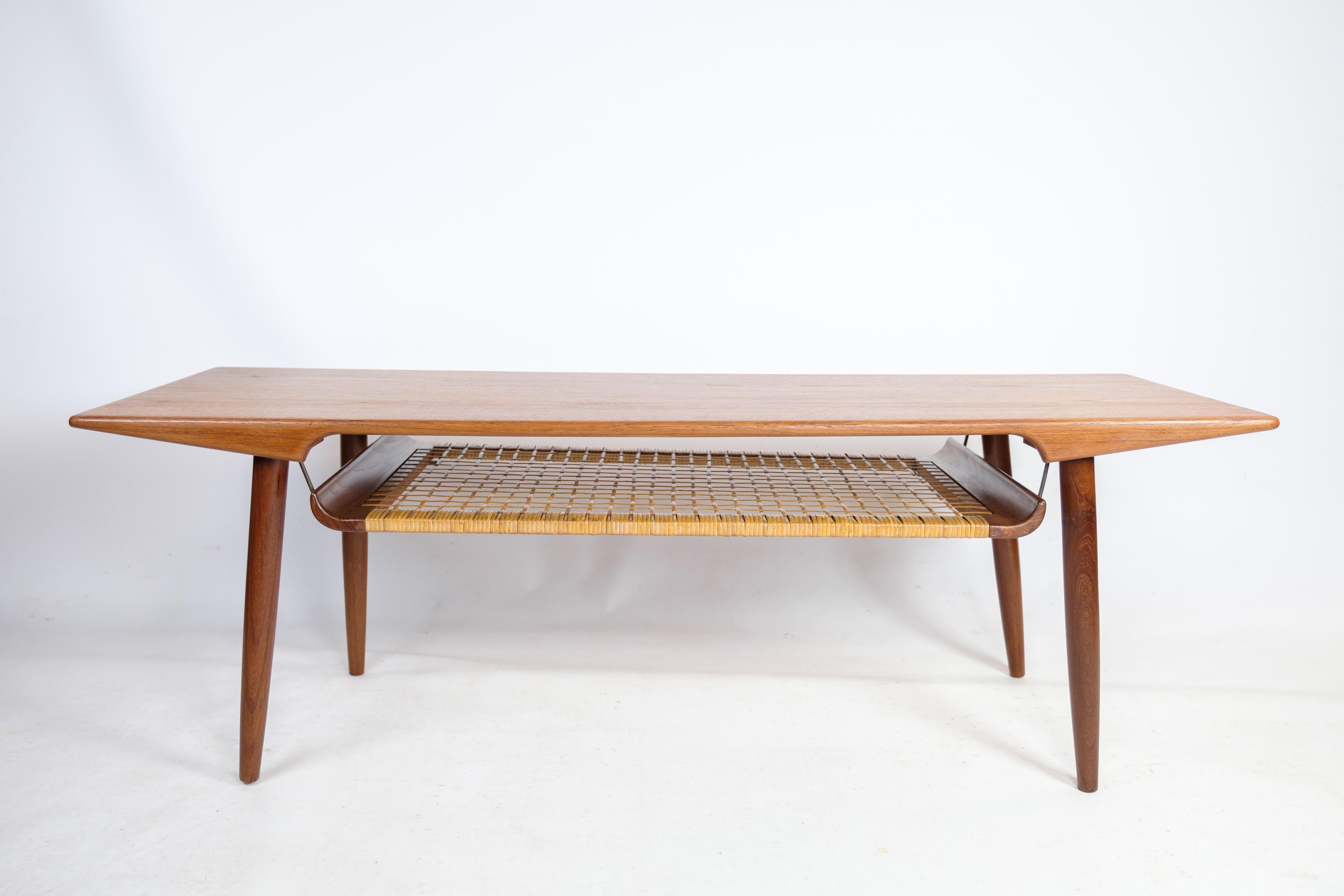 Couchtisch aus Teakholz und Regal aus Papierkordel, dänisches Design aus den 1960er Jahren (Dänisch) im Angebot