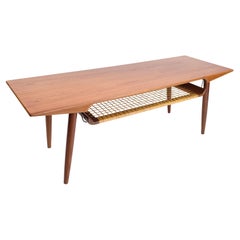 Coffee Table in Teak and Paper Cord Shelf of Danish Design from the 1960s