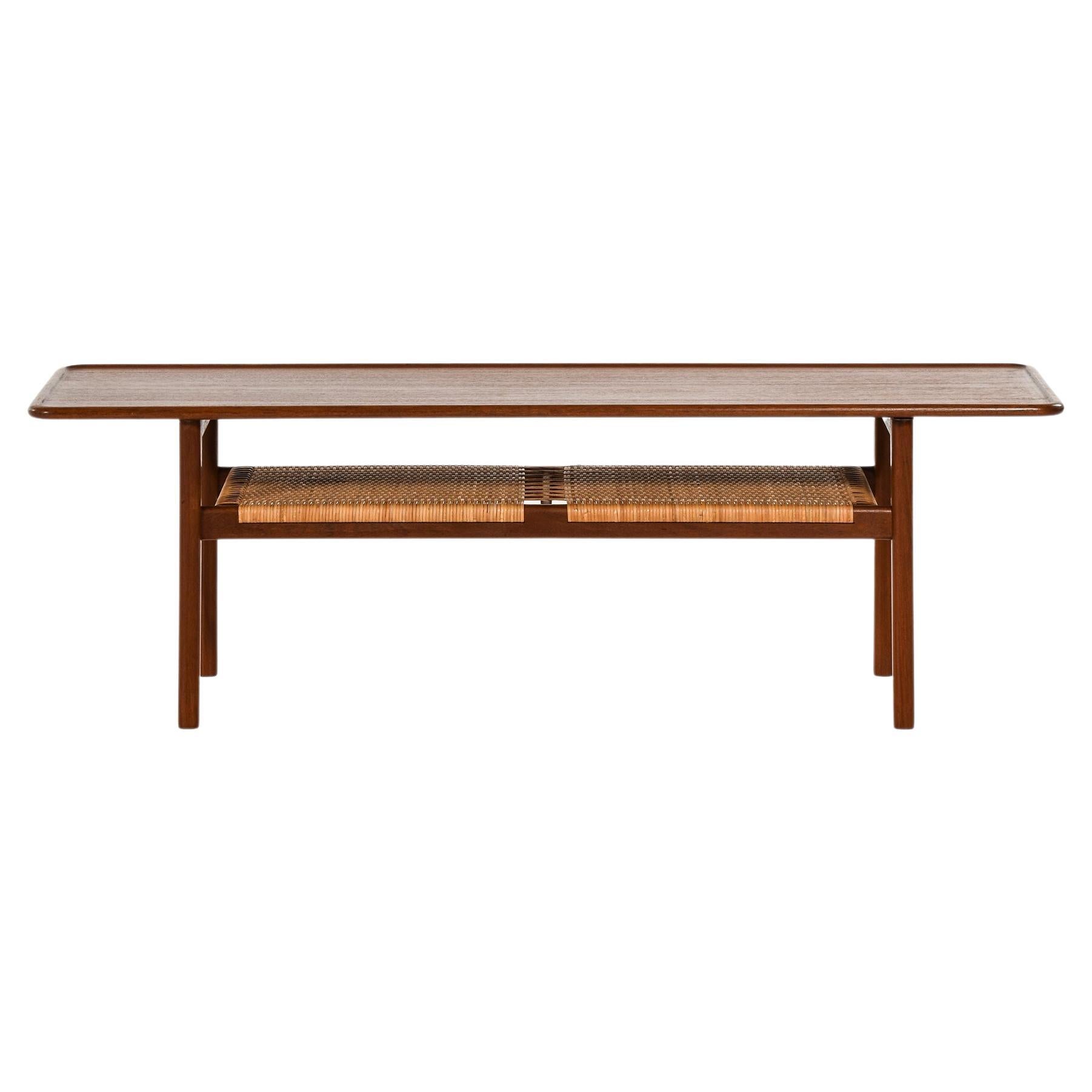 Coffee Table in Teak, Oak and Woven Cane by Hans Wegner, 1950's For Sale