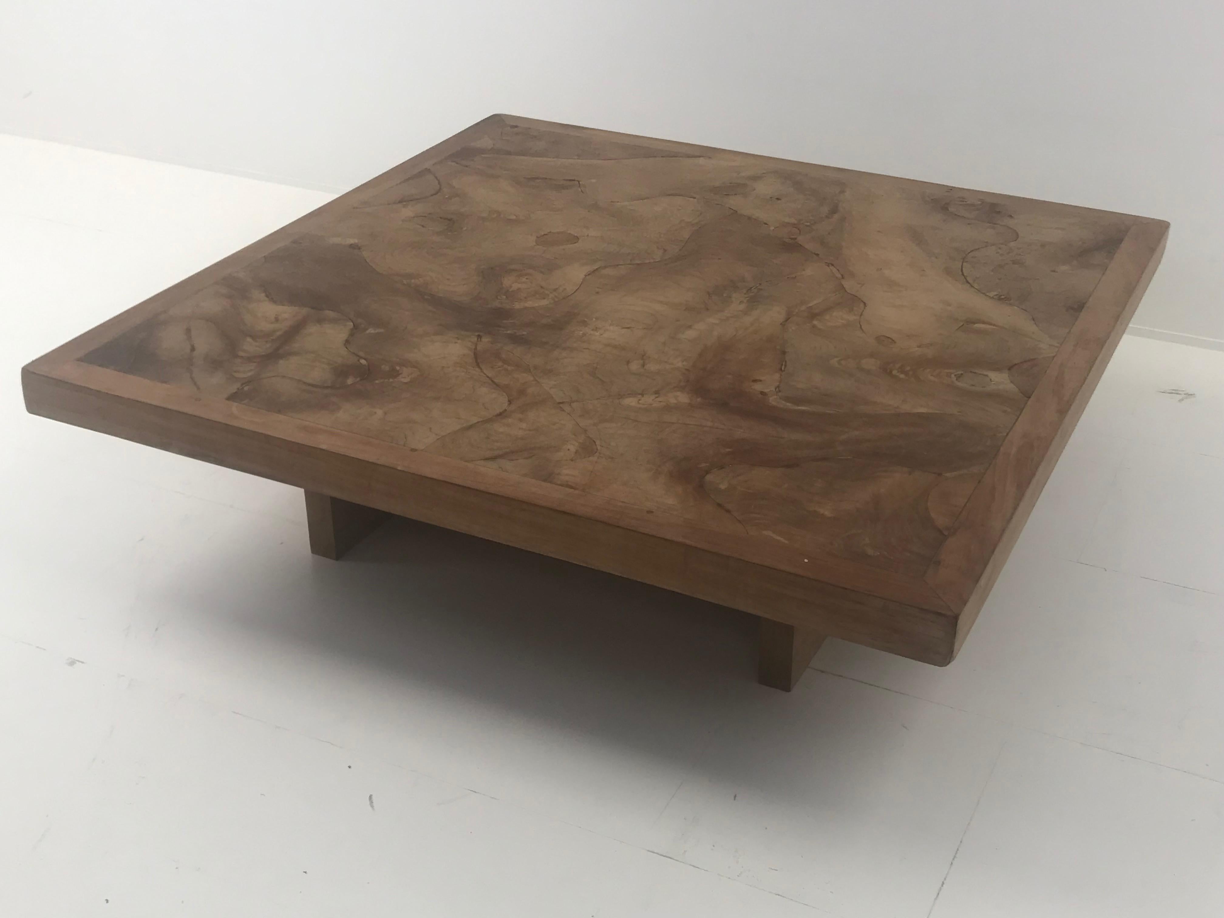 Exceptional quadrangular coffee table in teak wood, root of the tree with charming details of wood structure
modern wooden base.