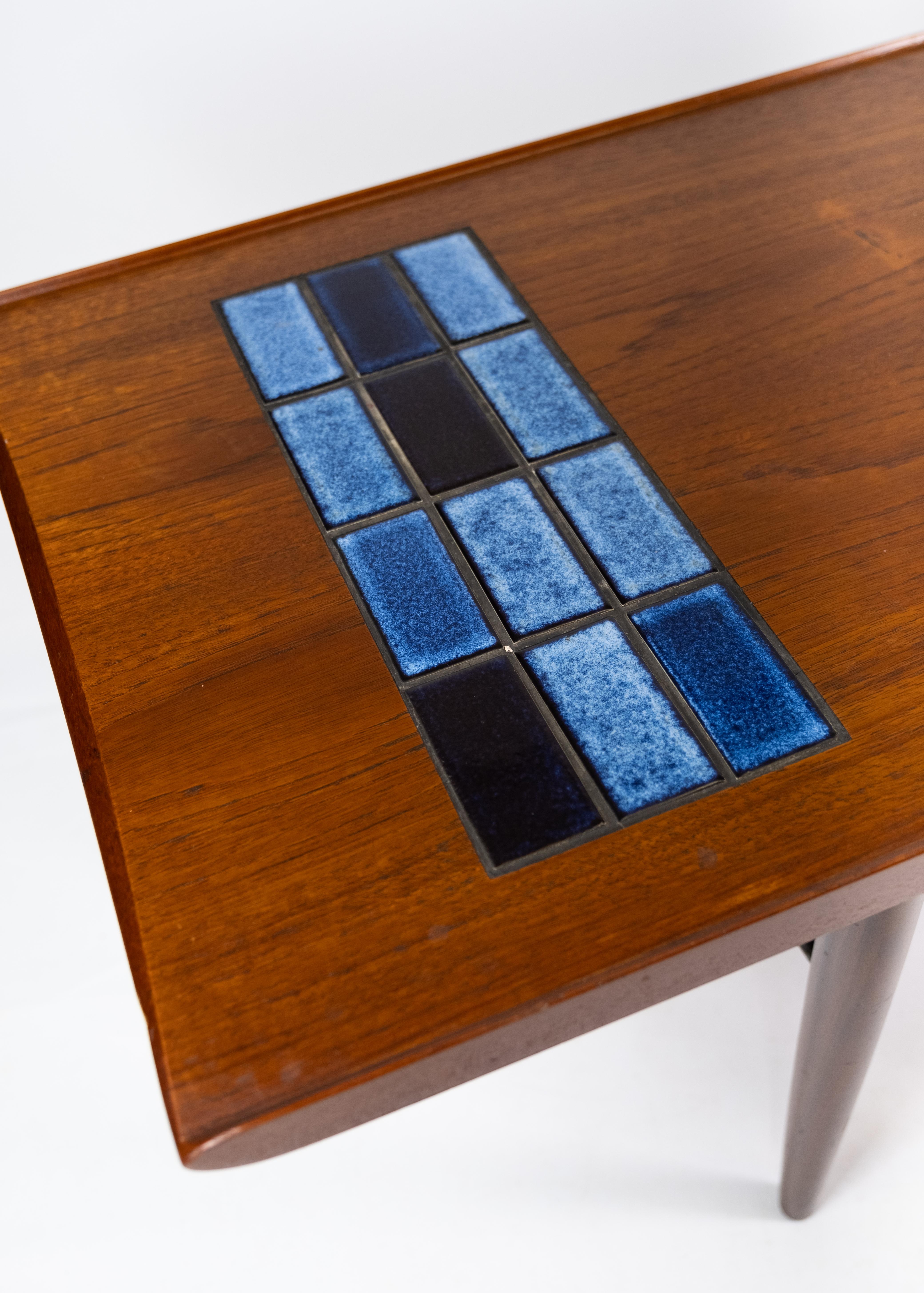 Coffee Table in Teak with Blue Tiles of Danish Design from the 1960s In Fair Condition In Lejre, DK