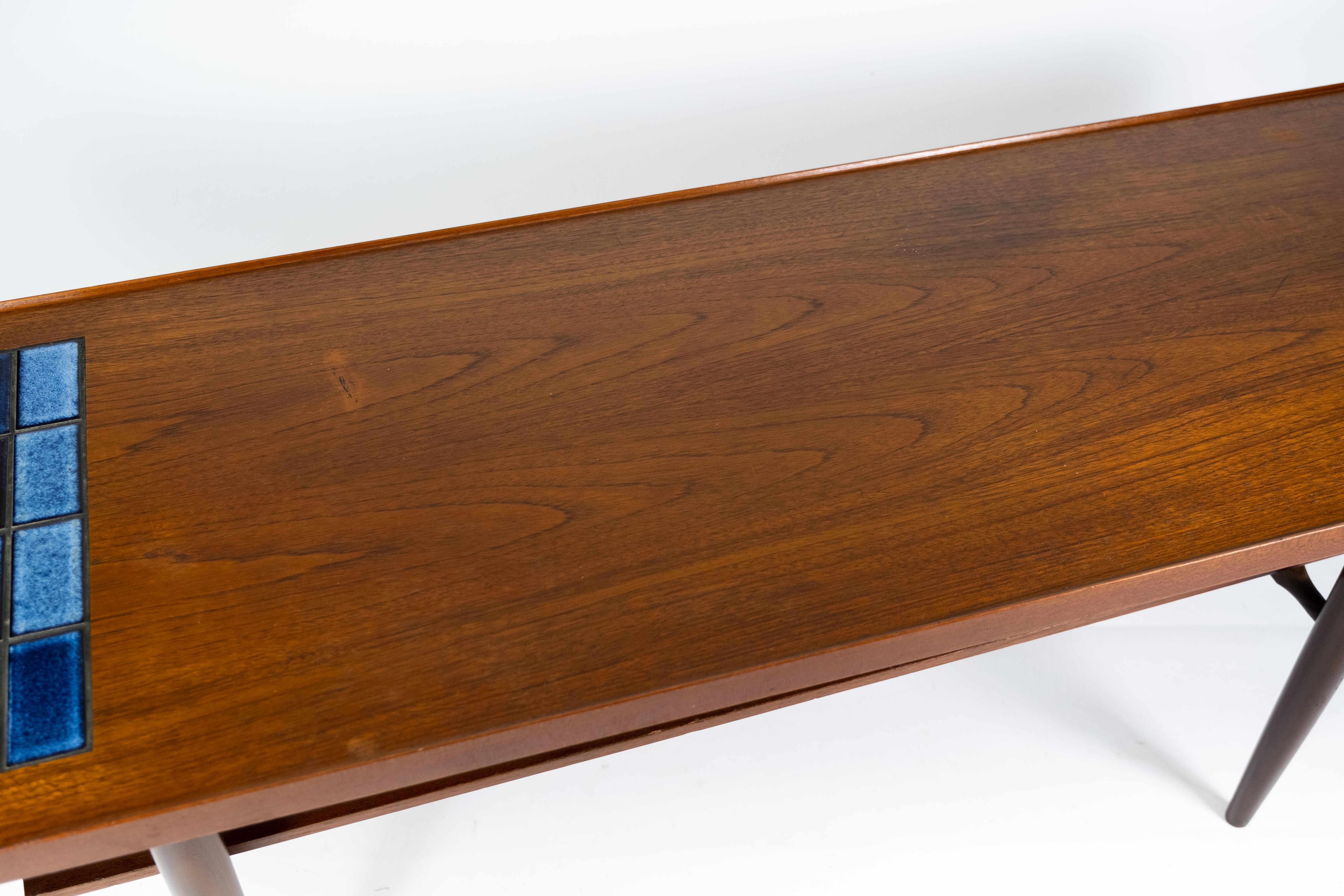 Mid-20th Century Coffee Table in Teak with Blue Tiles of Danish Design from the 1960s