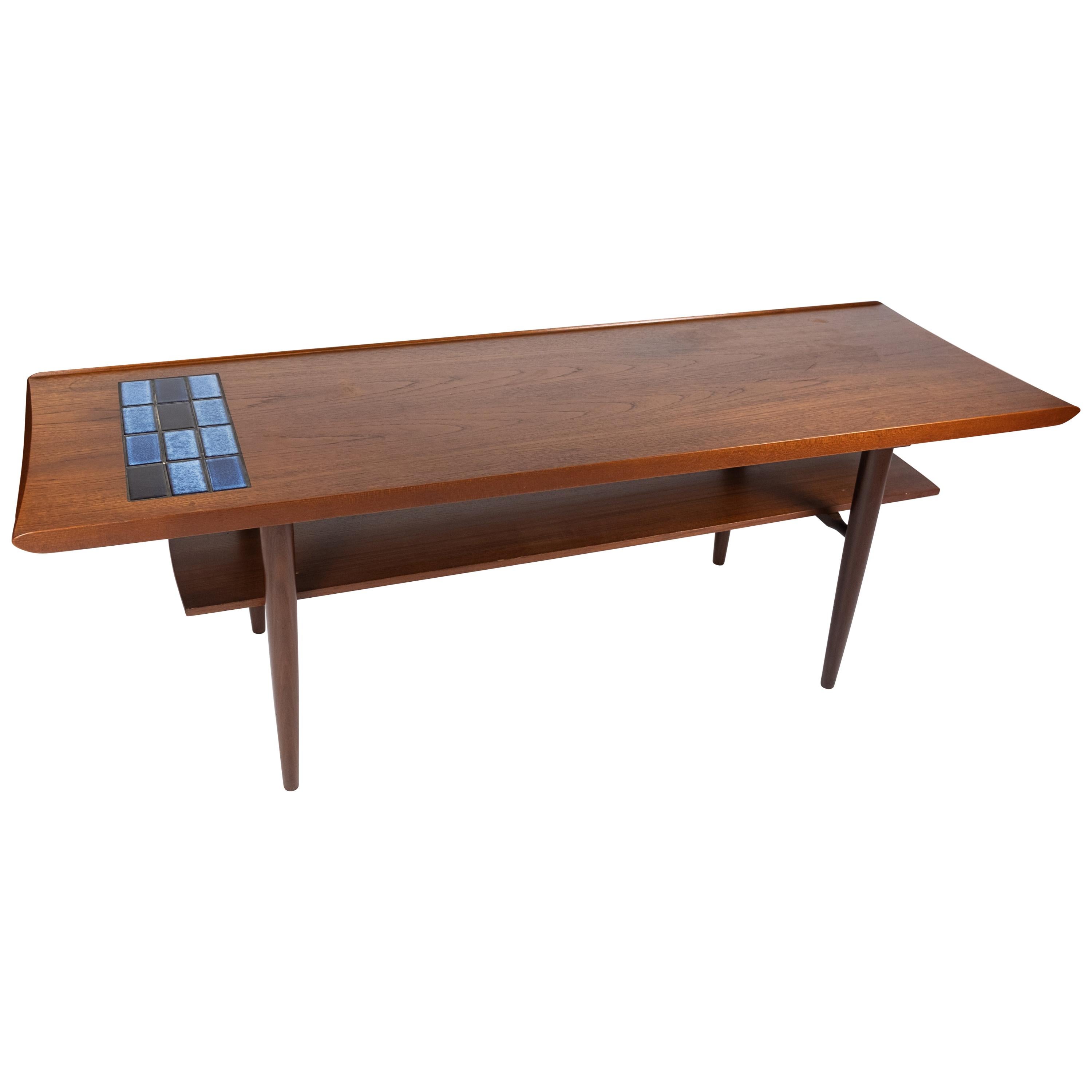 Coffee Table in Teak with Blue Tiles of Danish Design from the 1960s
