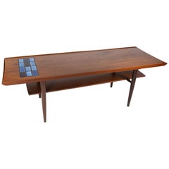 Coffee Table in Teak with Blue Tiles of Danish Design from the 1960s