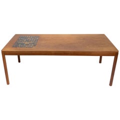 Vintage Coffee Table in Teak with Brown Ceramic Tiles of Danish Design from the 1960s