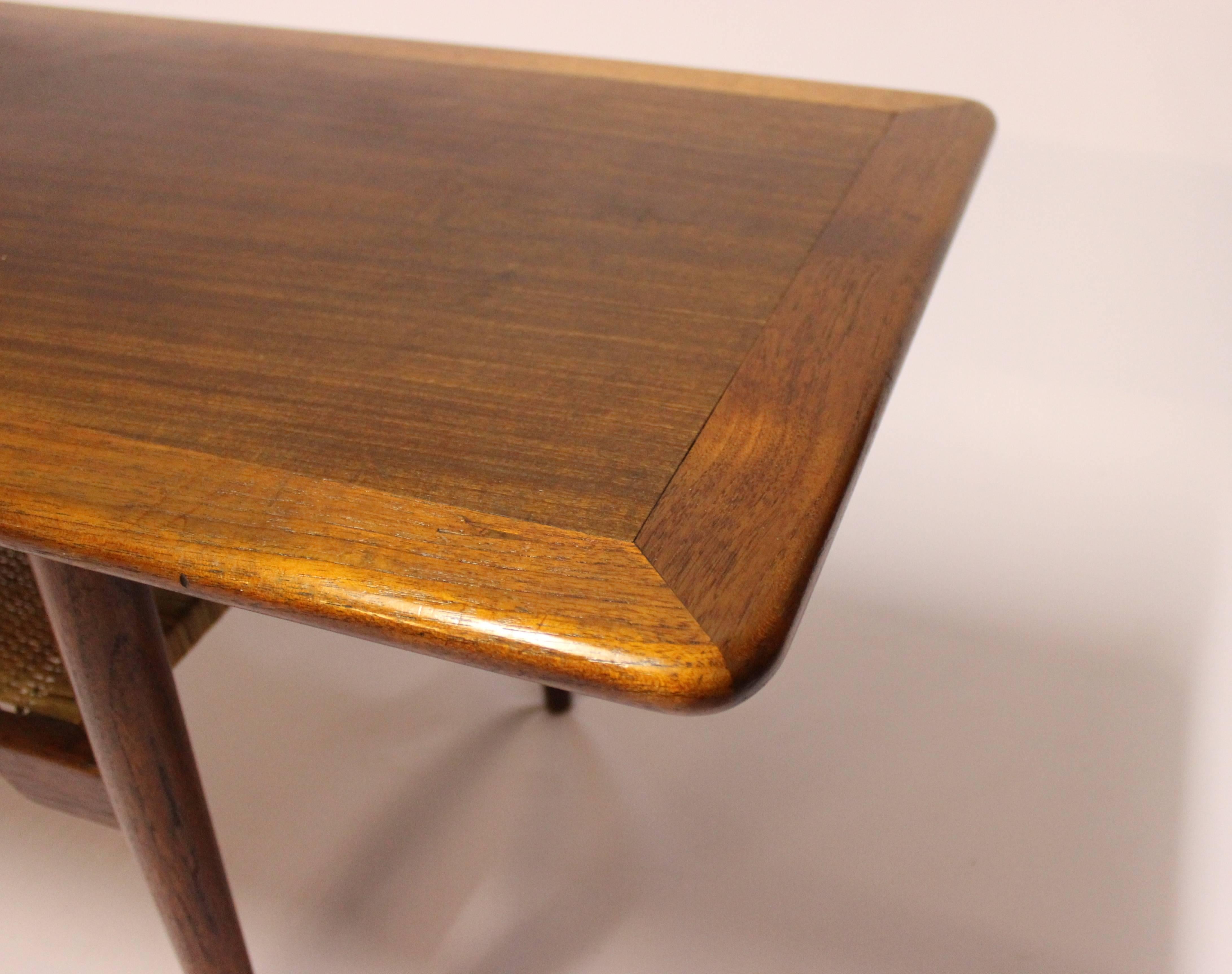 Mid-20th Century Coffee Table in Teak with Paper Cord Shelf of Danish Design, 1960s
