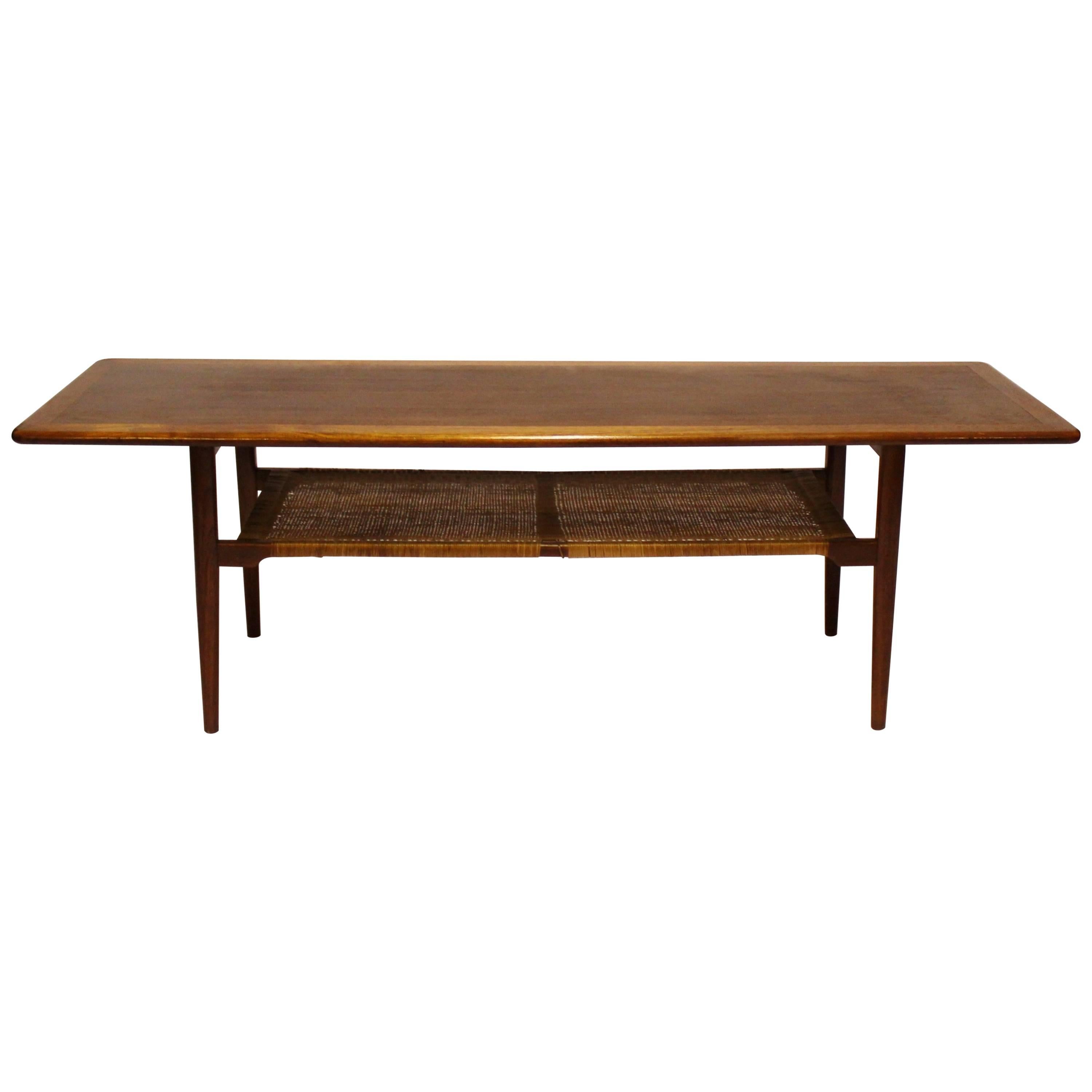 Coffee Table in Teak with Paper Cord Shelf of Danish Design, 1960s