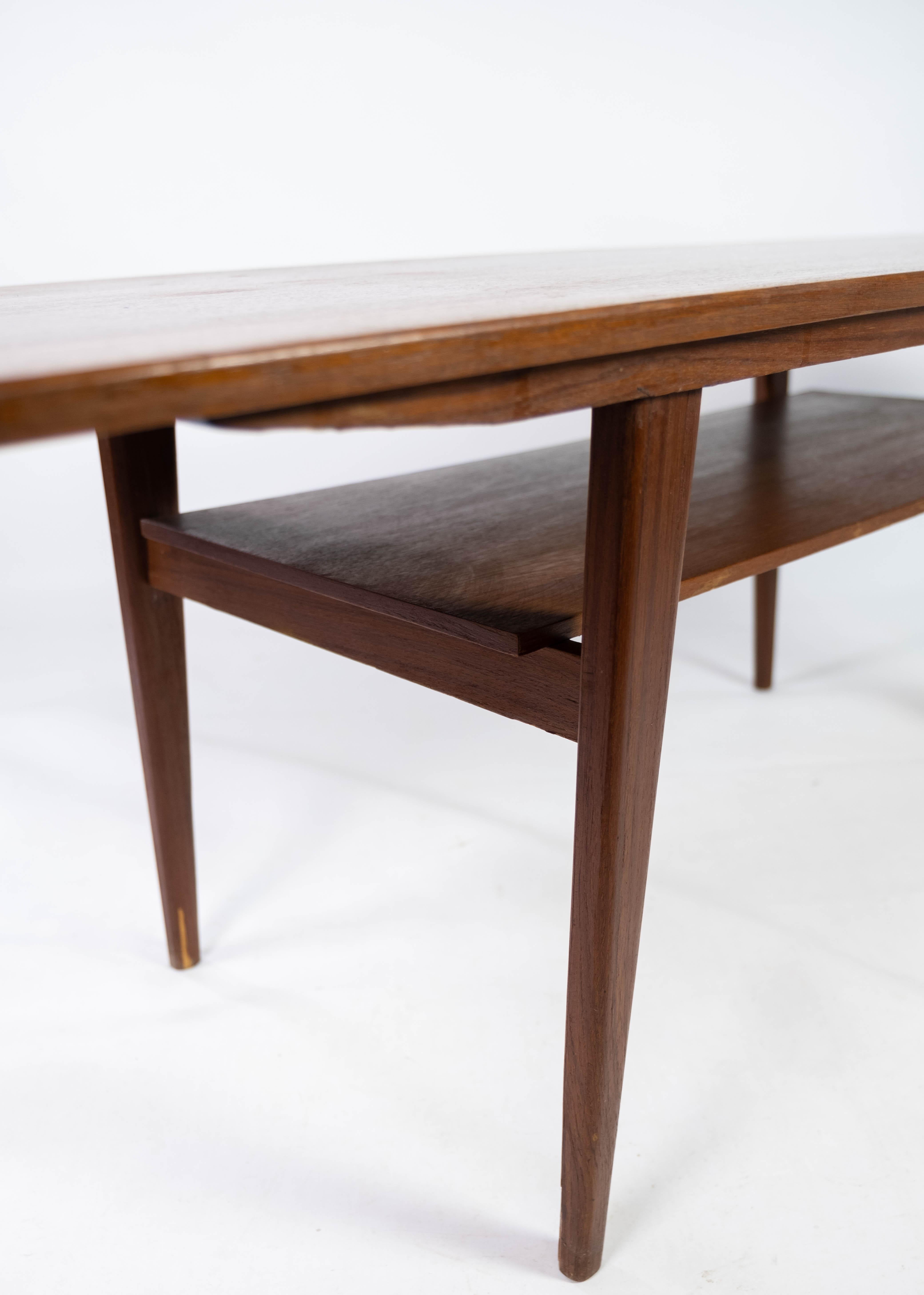 Coffee Table Made In Teak With Shelf, Danish Design From 1960s For Sale 5