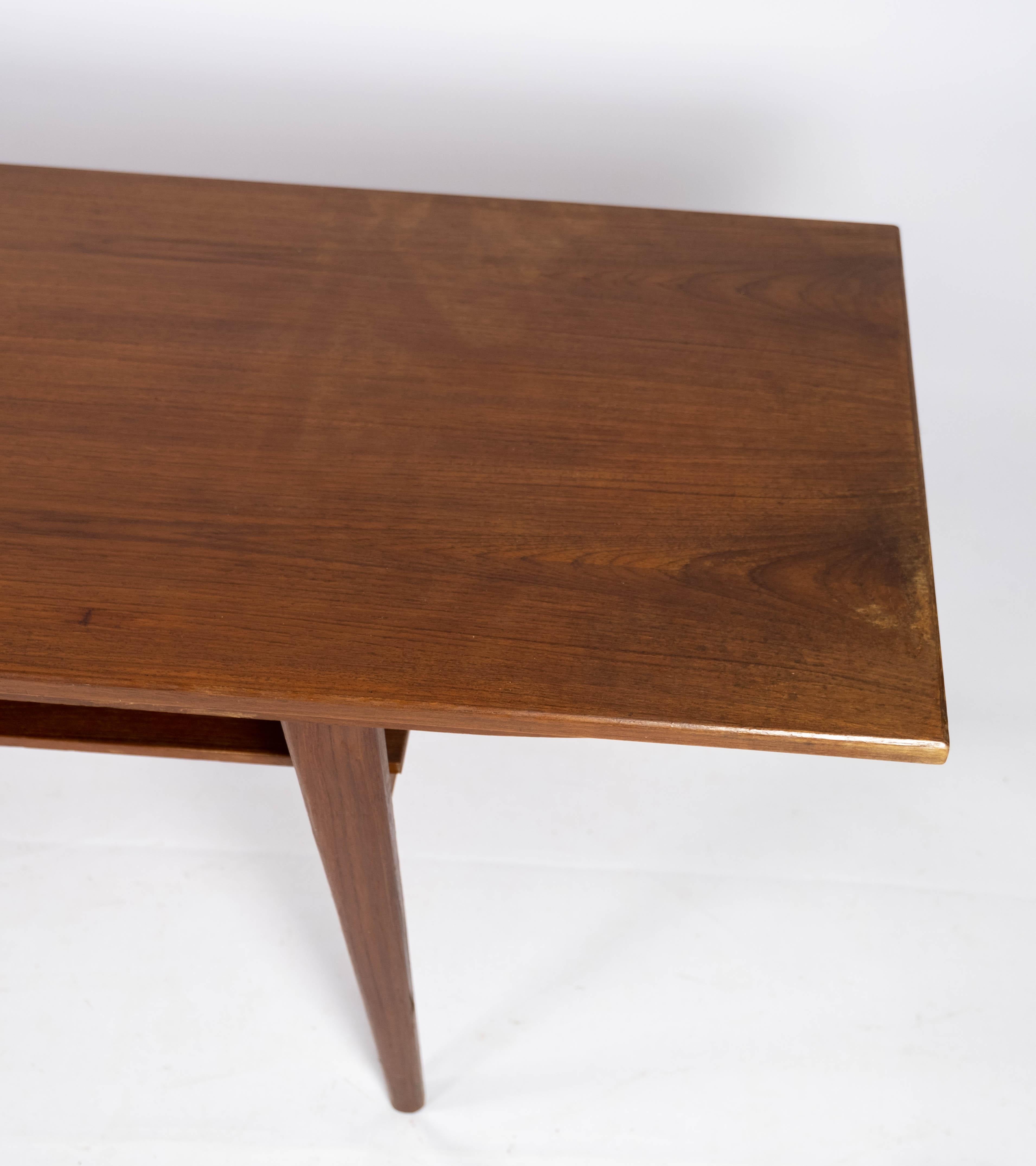 Mid-Century Modern Coffee Table Made In Teak With Shelf, Danish Design From 1960s For Sale