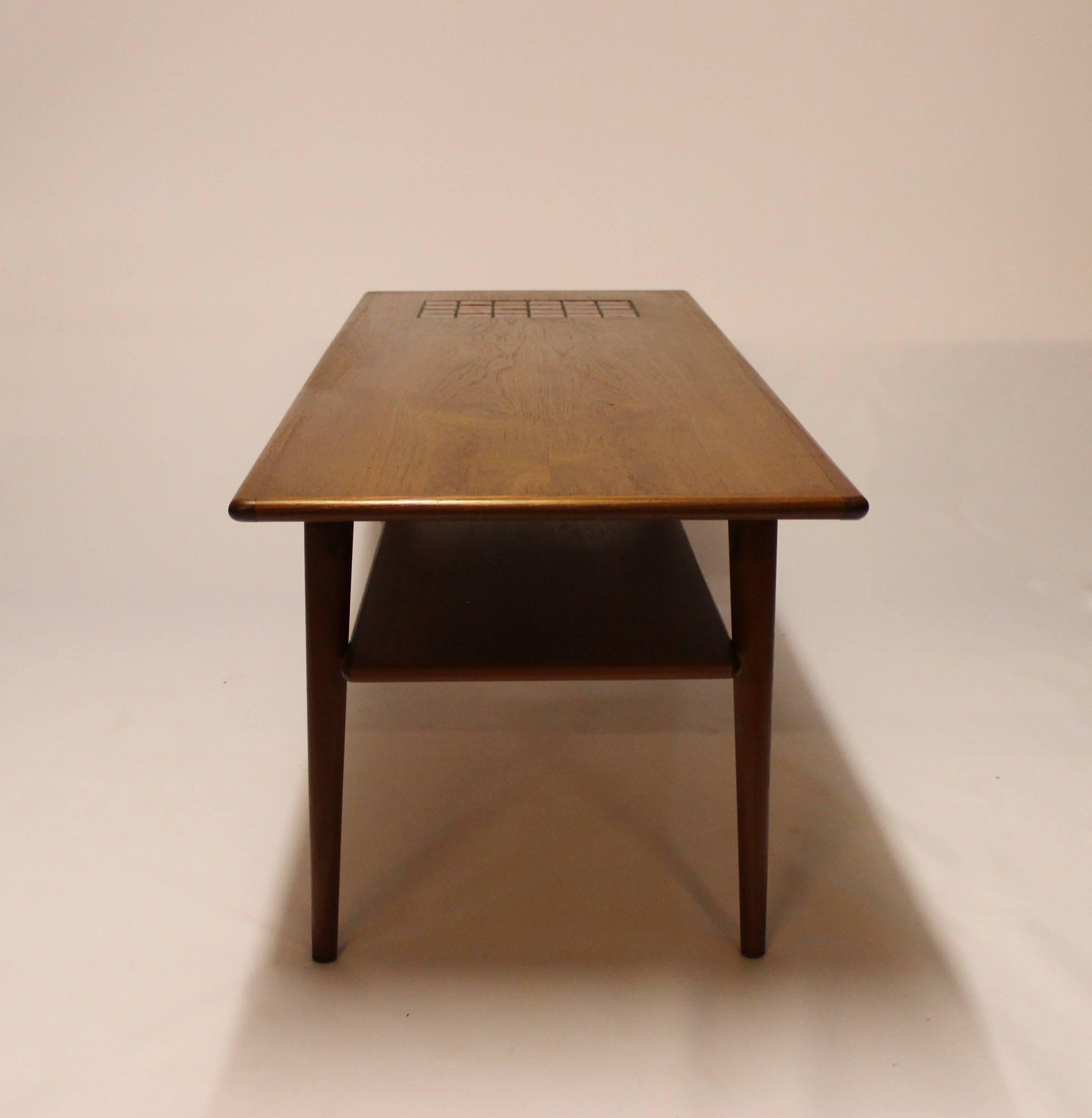 Scandinavian Modern Coffee Table in Teak with Tiles in Dark Colors of Danish Design, 1960s For Sale