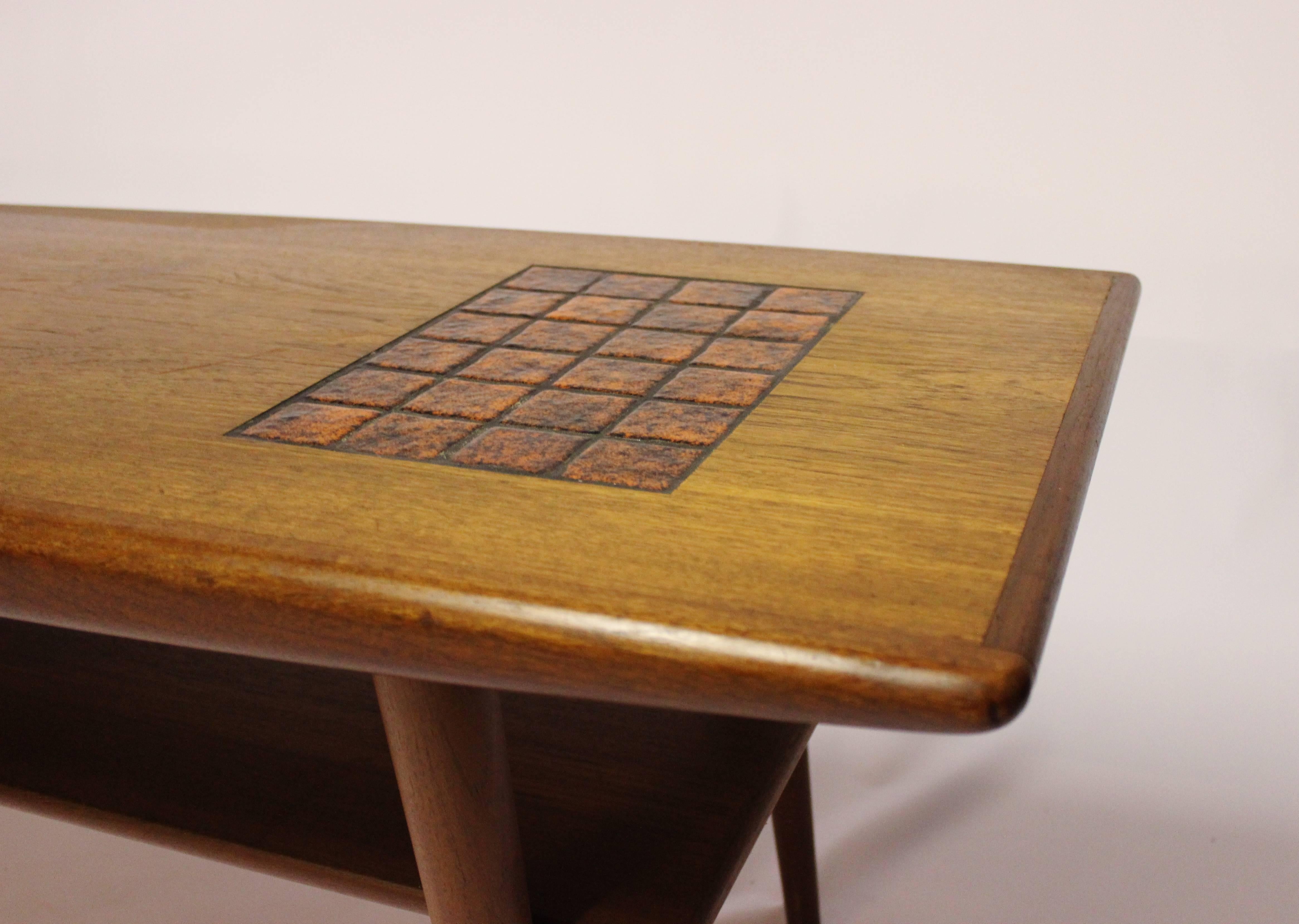 Coffee Table in Teak with Tiles in Dark Colors of Danish Design, 1960s In Good Condition For Sale In Lejre, DK