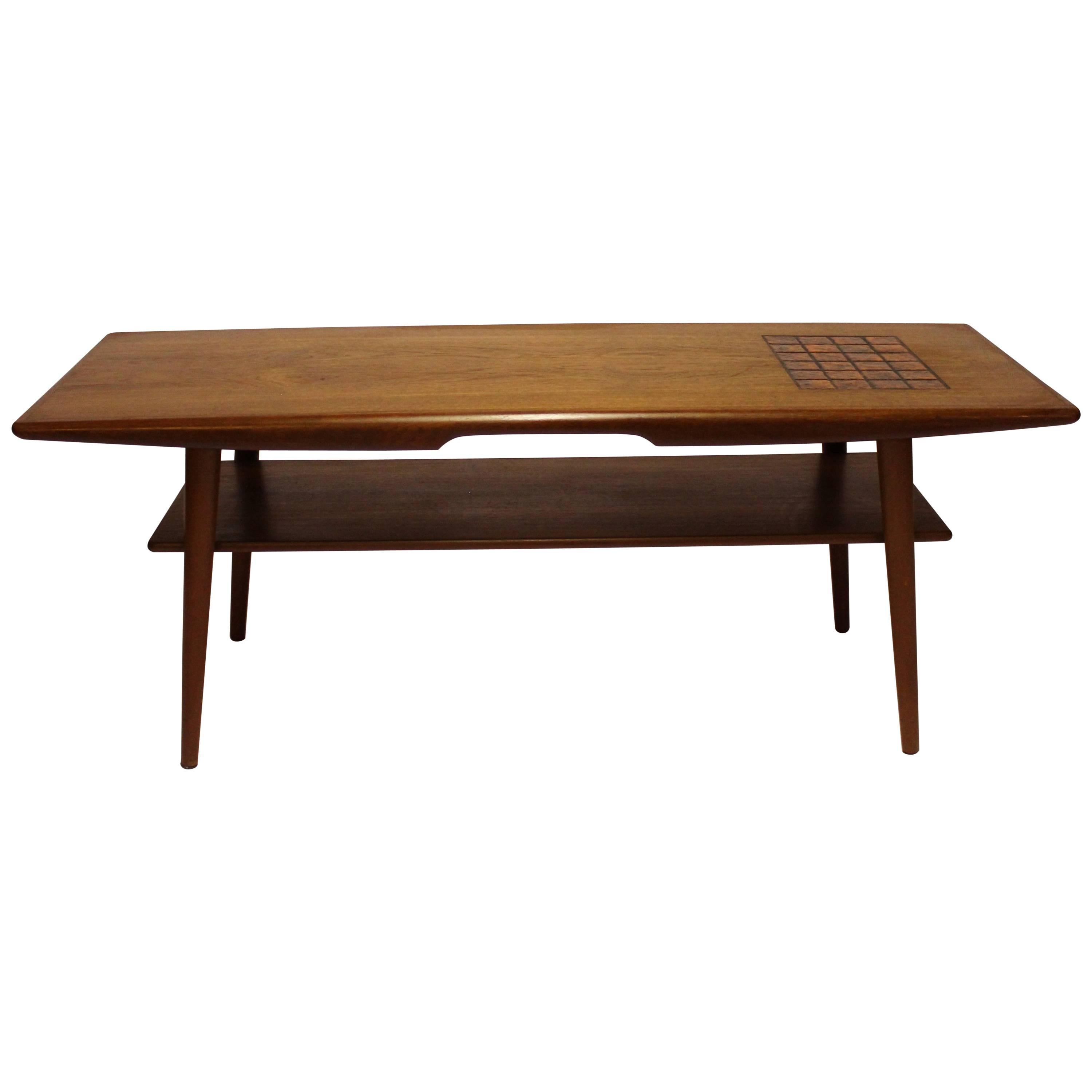 Coffee Table in Teak with Tiles in Dark Colors of Danish Design, 1960s For Sale