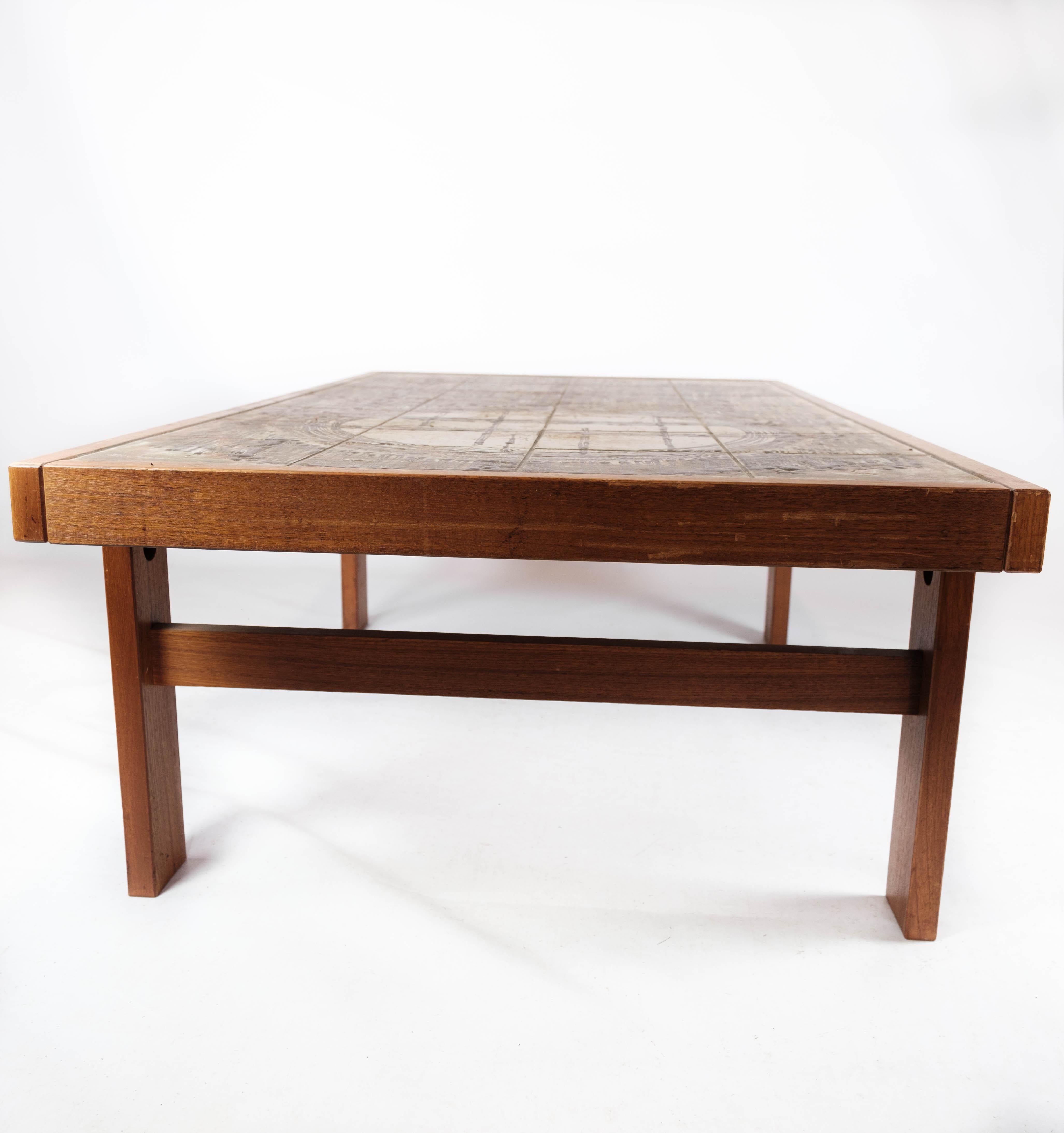 Coffee Table Made In Teak With Tiles From 1960s For Sale 3