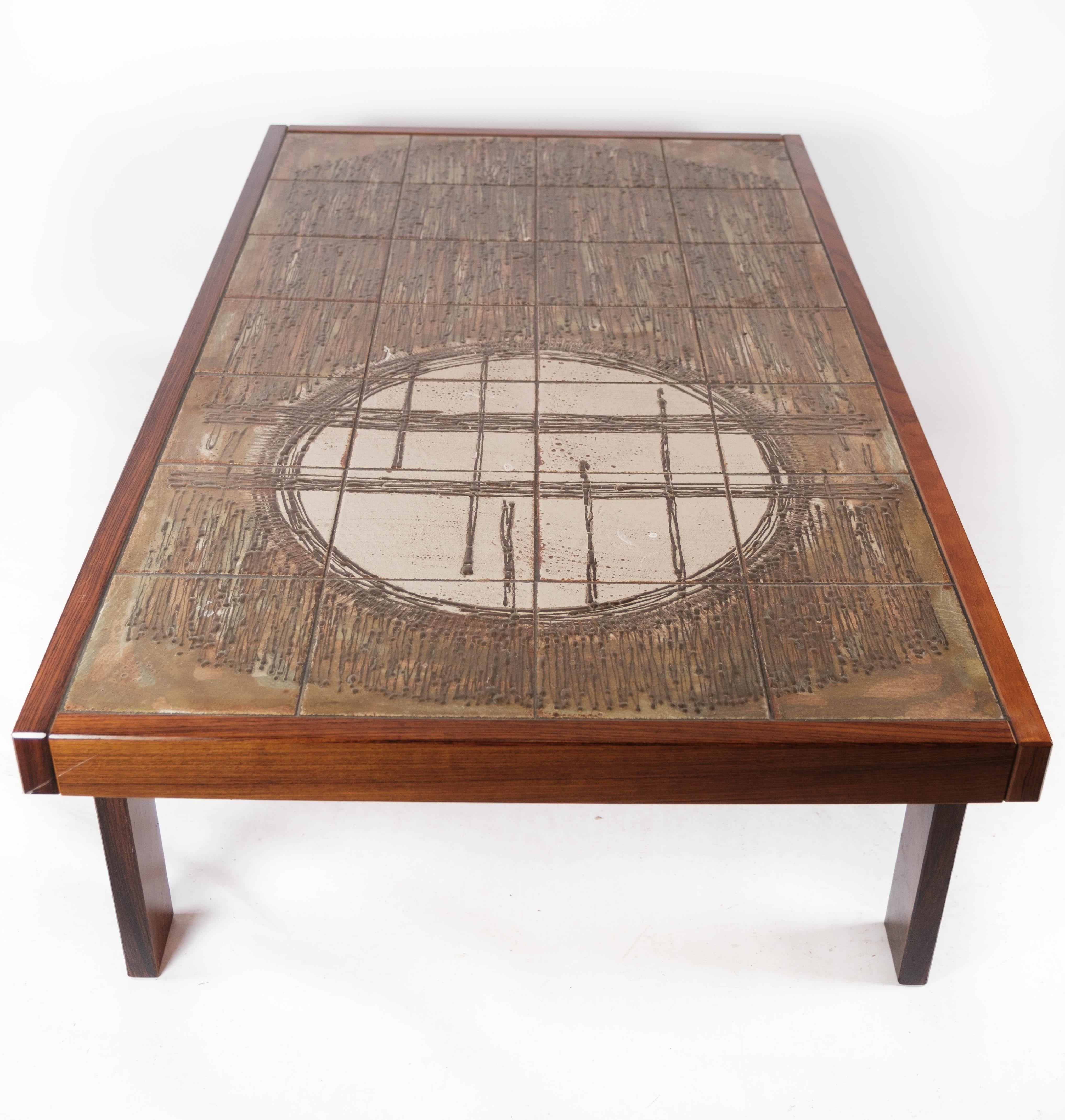 Coffee Table Made In Teak With Tiles From 1960s For Sale 3