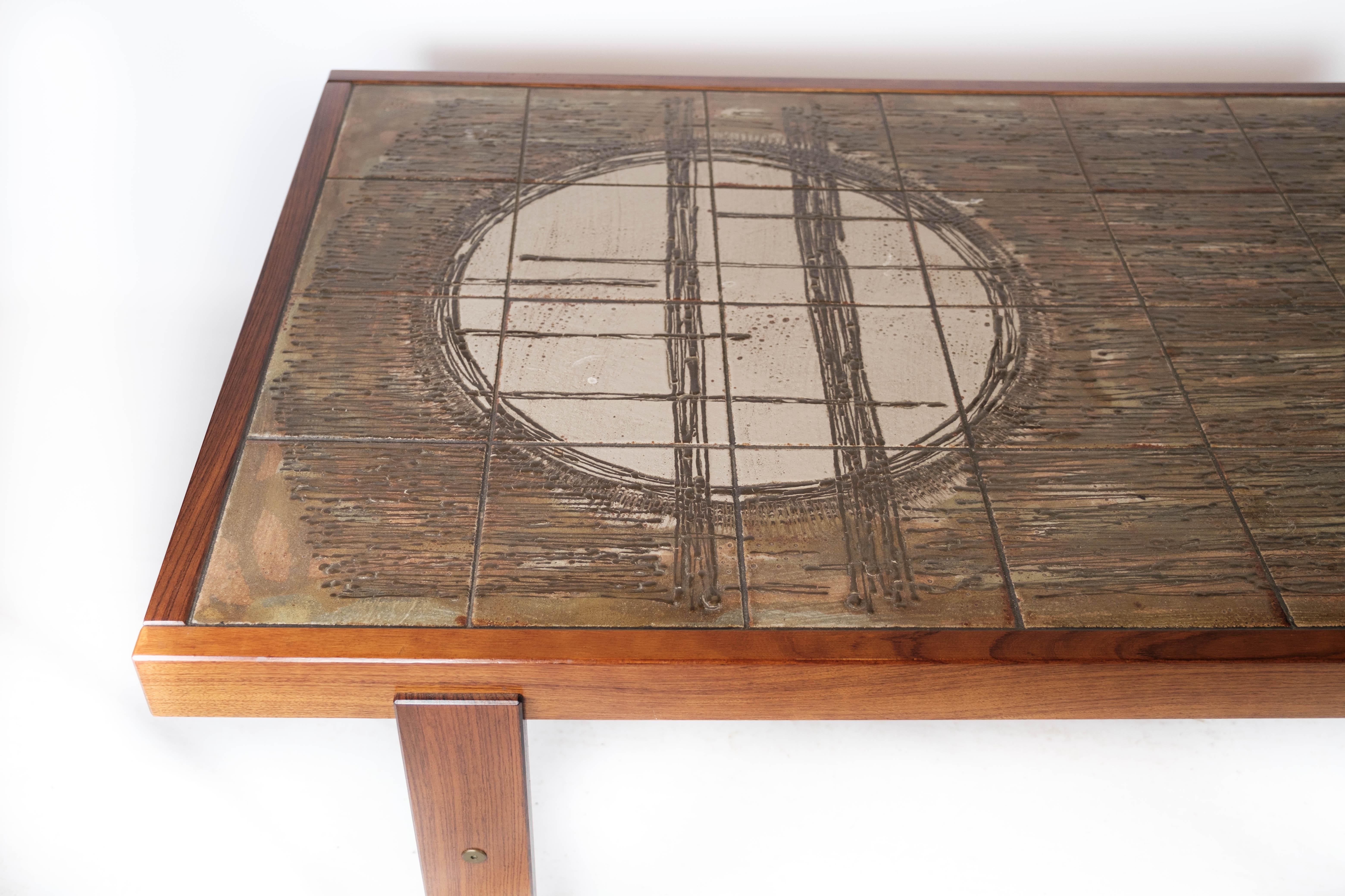 Coffee Table Made In Teak With Tiles From 1960s In Good Condition For Sale In Lejre, DK