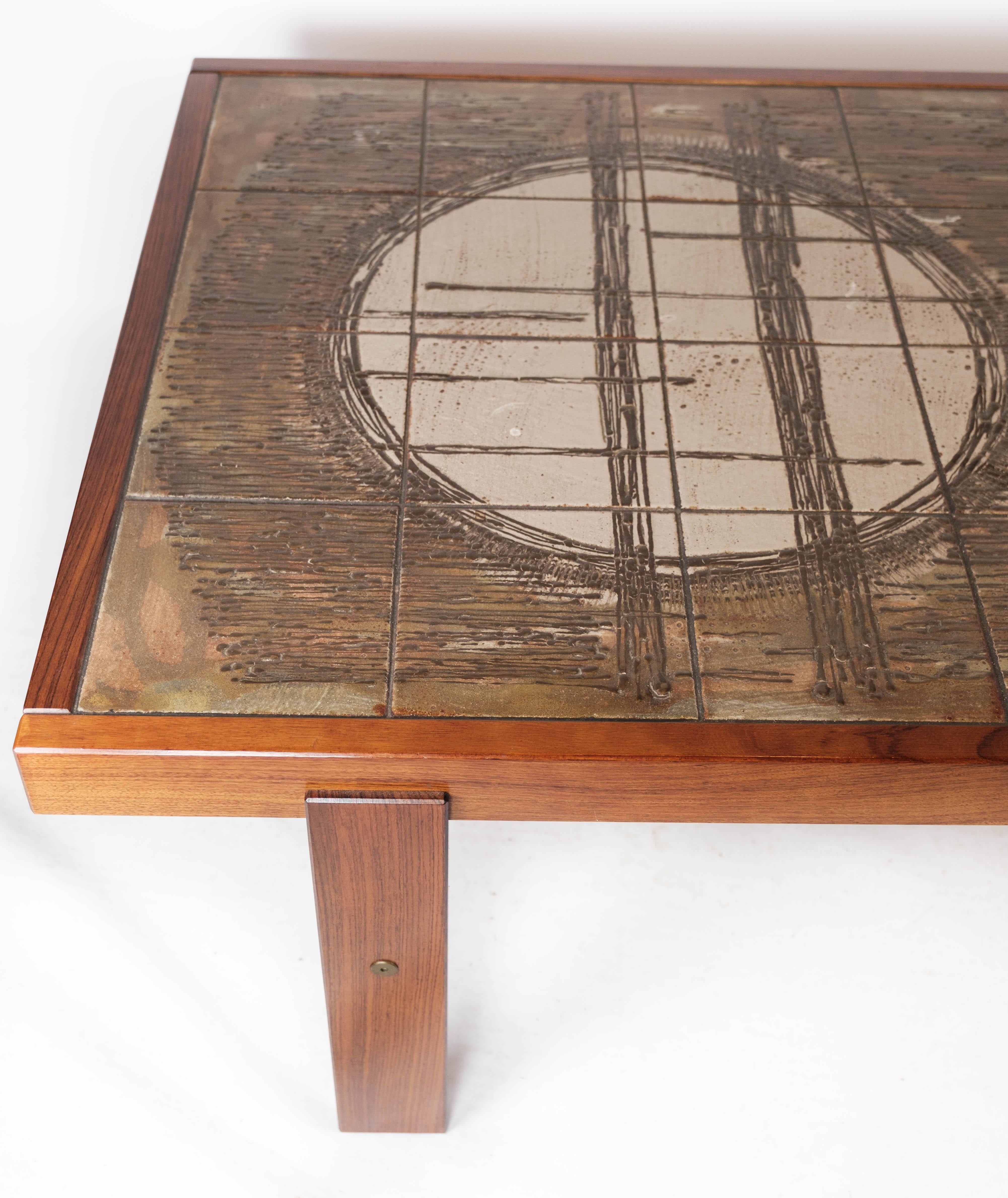 Mid-20th Century Coffee Table Made In Teak With Tiles From 1960s For Sale