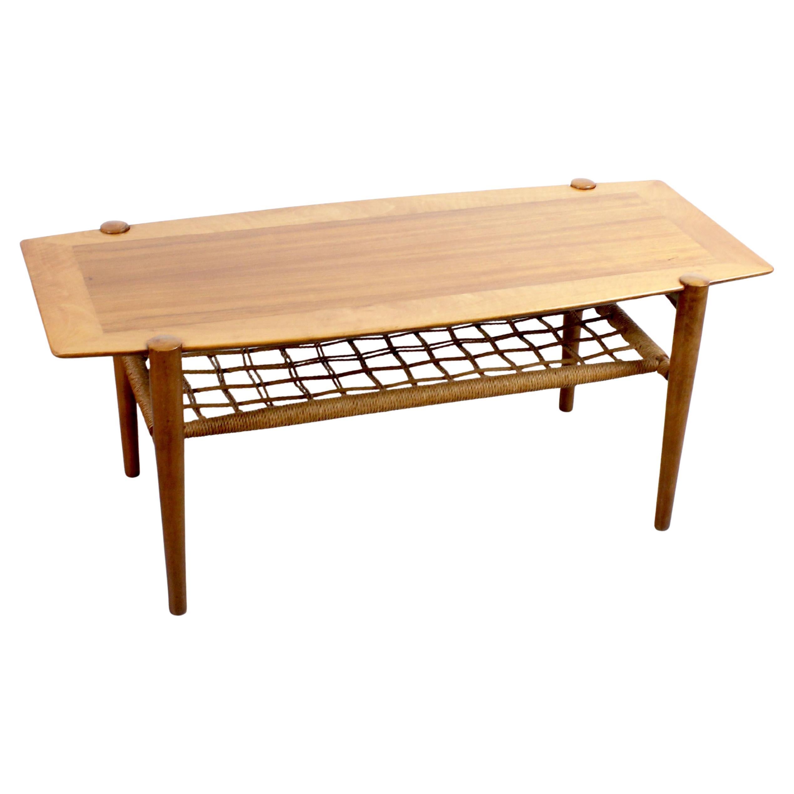 Coffee table in teak wood and braided rope lattice - atr. Louis Van Teeffelen - For Sale