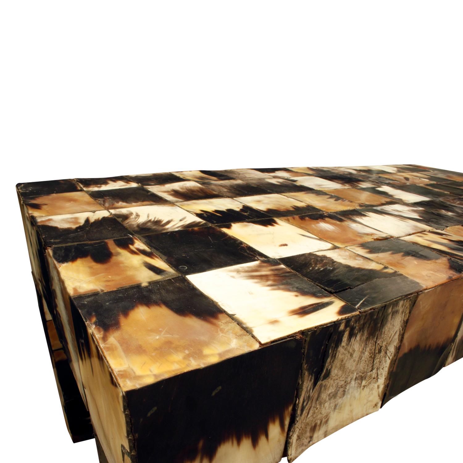Hand-Crafted Coffee Table in Tessellated Horn, 1970s For Sale
