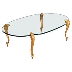 Coffee Table in the Manner of P.E. Guerin with Cast Bronze Base and Shaped Glass