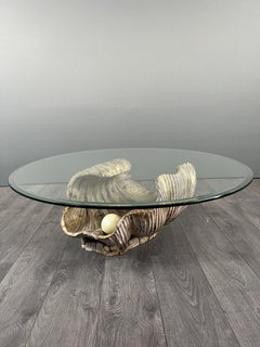 Coffee Table In The Shape Of A Seashell, Carved From Wood, 20th Century