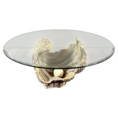 Coffee Table In The Shape Of A Seashell, Carved From Wood, 20th Century