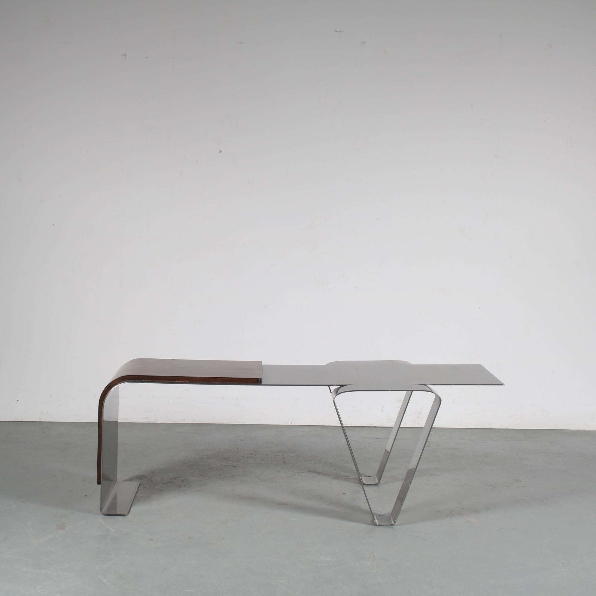 Metal Coffee Table in the Style of Michel Boyer, France, 1970