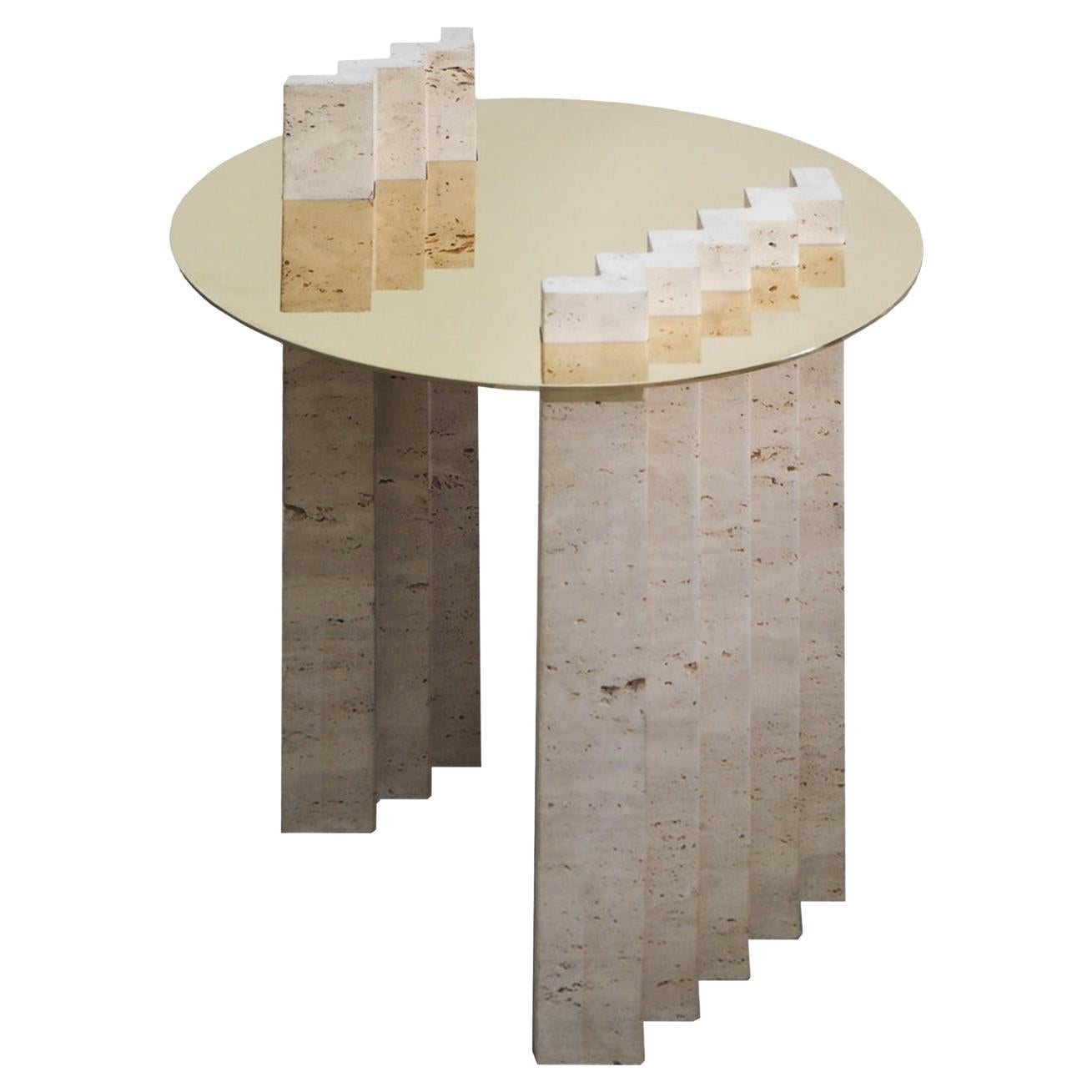 Coffee Table in Travertine and Polished Brass by Desia Ava For Sale