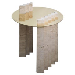 Coffee Table in Travertine and Polished Brass by Desia Ava
