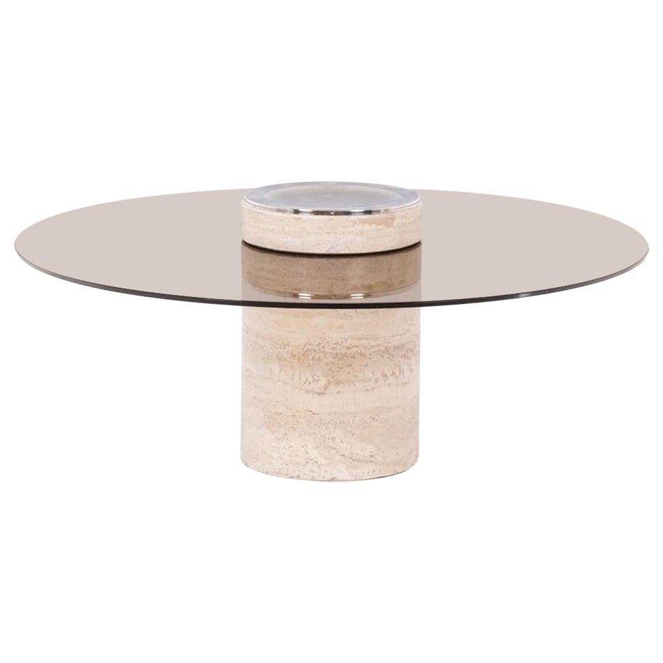 Coffee Table in Travertine and Smoked Glass, 1970s