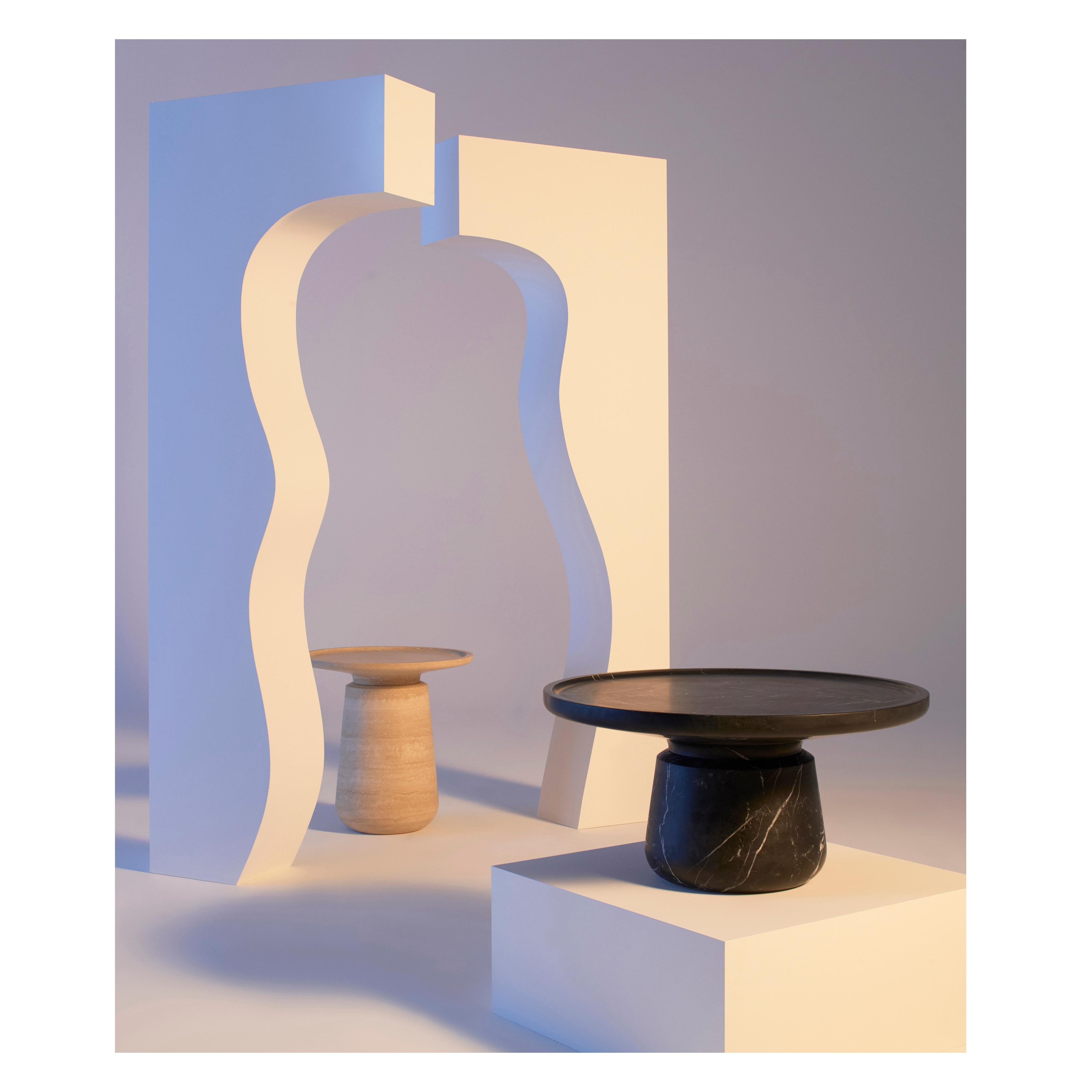 Contemporary New Modern Side Table in Travertino Marble, Creator Ivan Colominas Stock