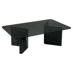 Coffee table in veined black marble and smoked glass top, Italy 1970s