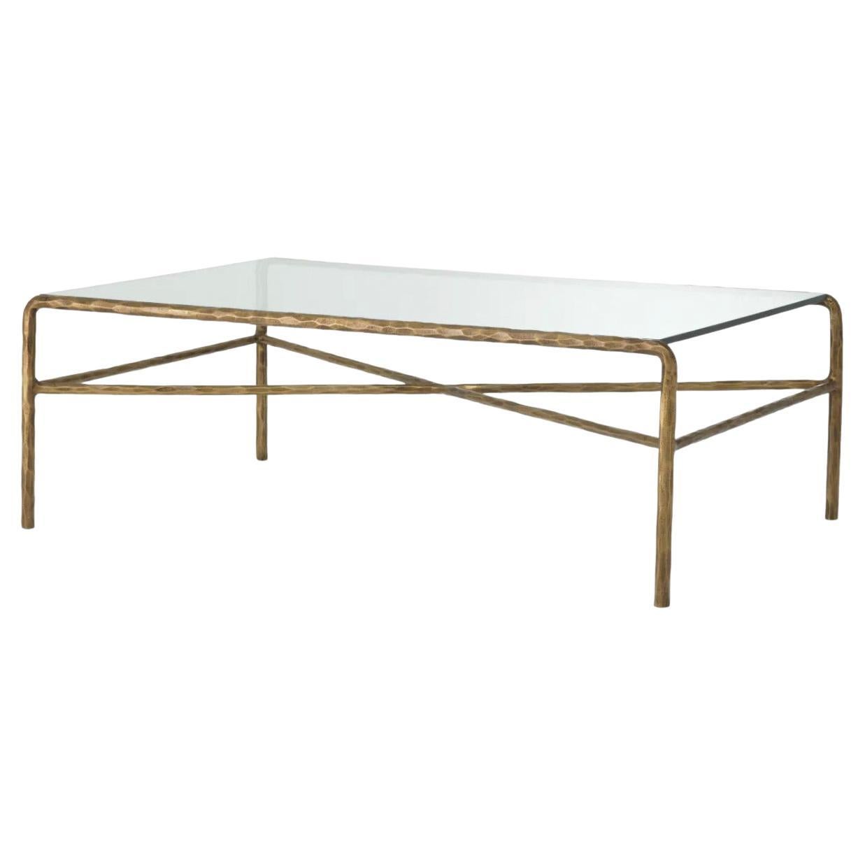 Coffee Table in Vintage Brass Finish with Clear Glass