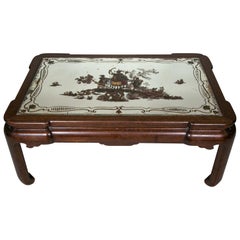 Coffee Table in Walnut with Églomisé Glass from the 20th Century ‘Chinoiserie’