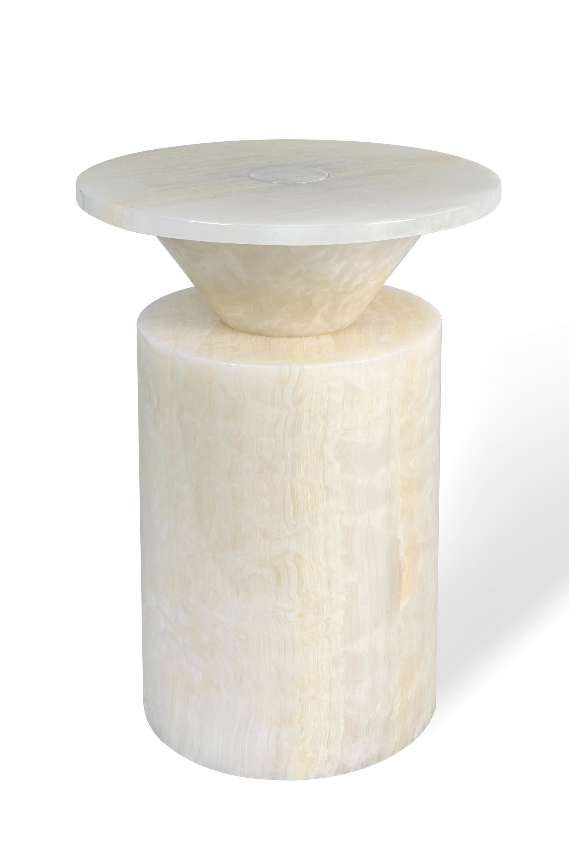 New Modern Side Table in White Onyx, creator Karen Chekerdjian