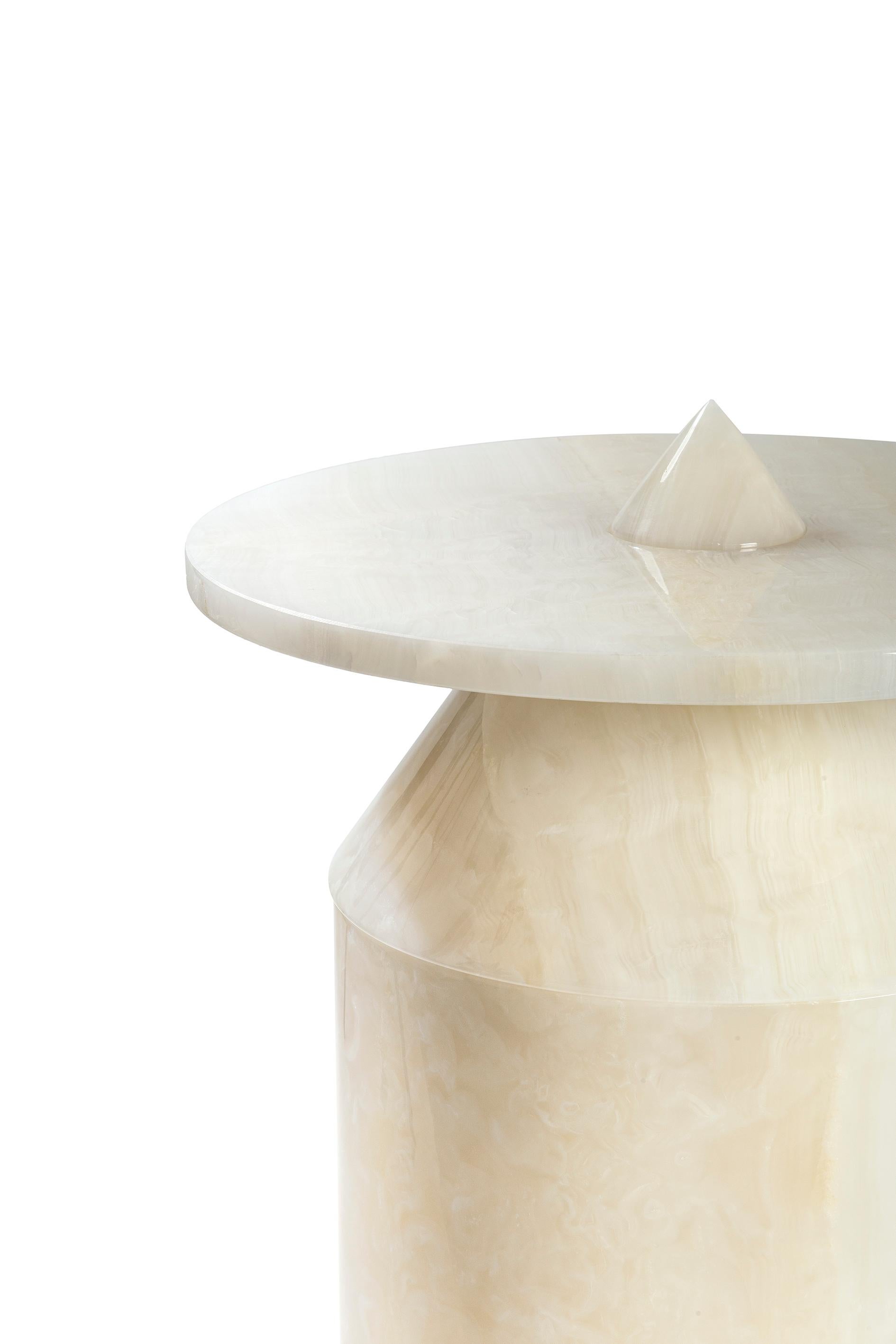 Italian New Modern Side Table in White Onyx Marble, Creator  Karen Chekerdjian Stock For Sale