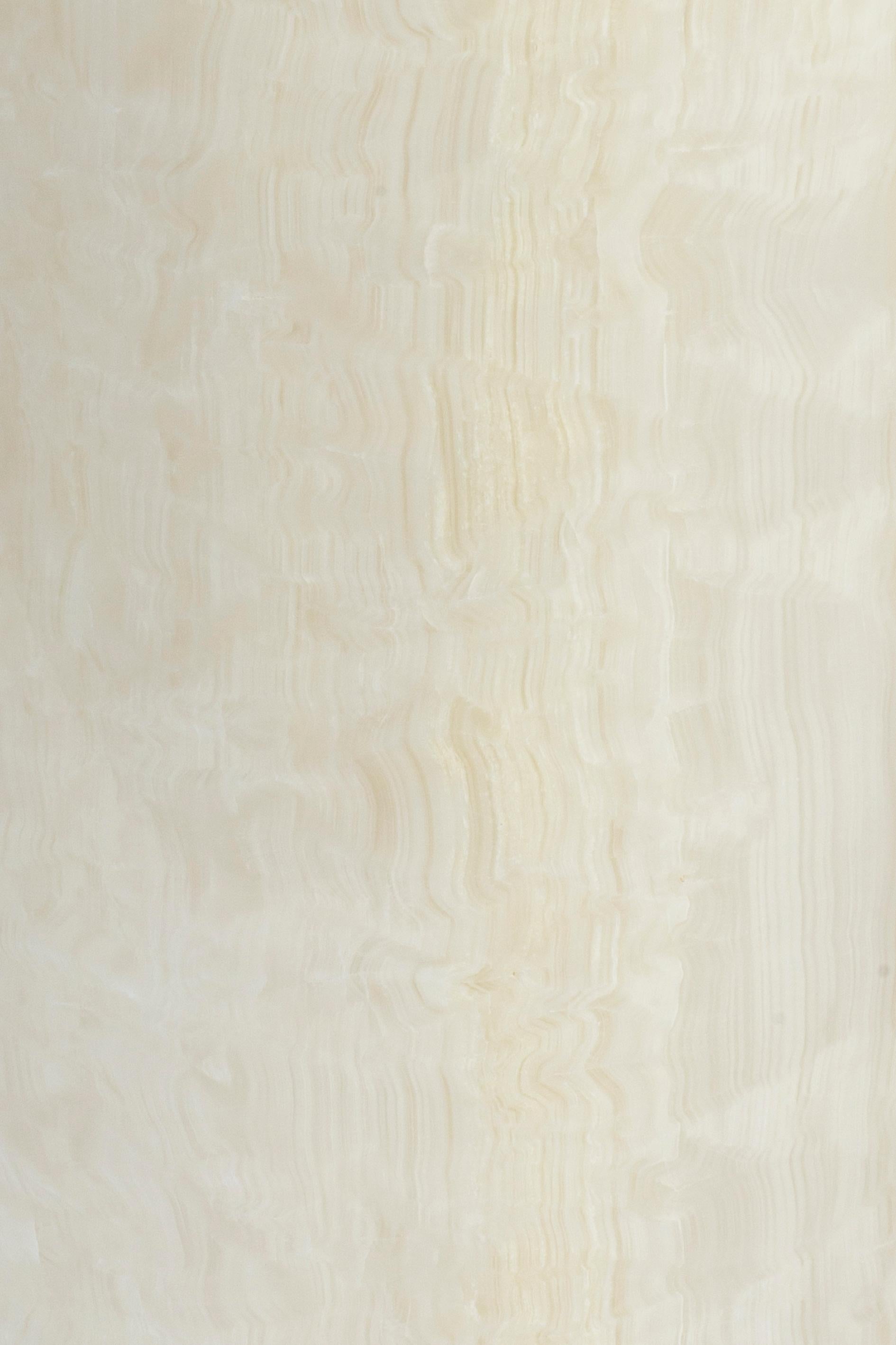 Contemporary New Modern Side Table in White Onyx Marble, Creator  Karen Chekerdjian Stock For Sale