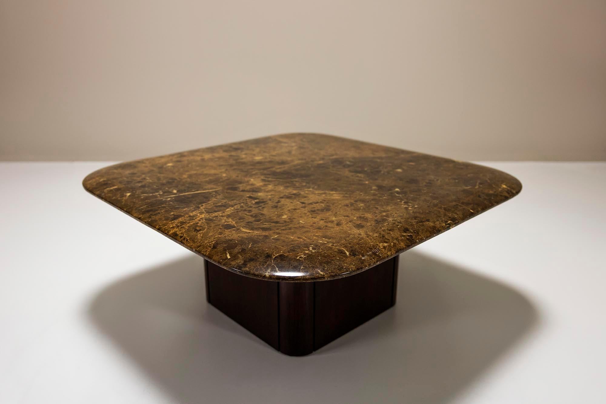 Mid-20th Century Coffee Table In Wood And Brown-Gold Marble, Italy 1960's For Sale
