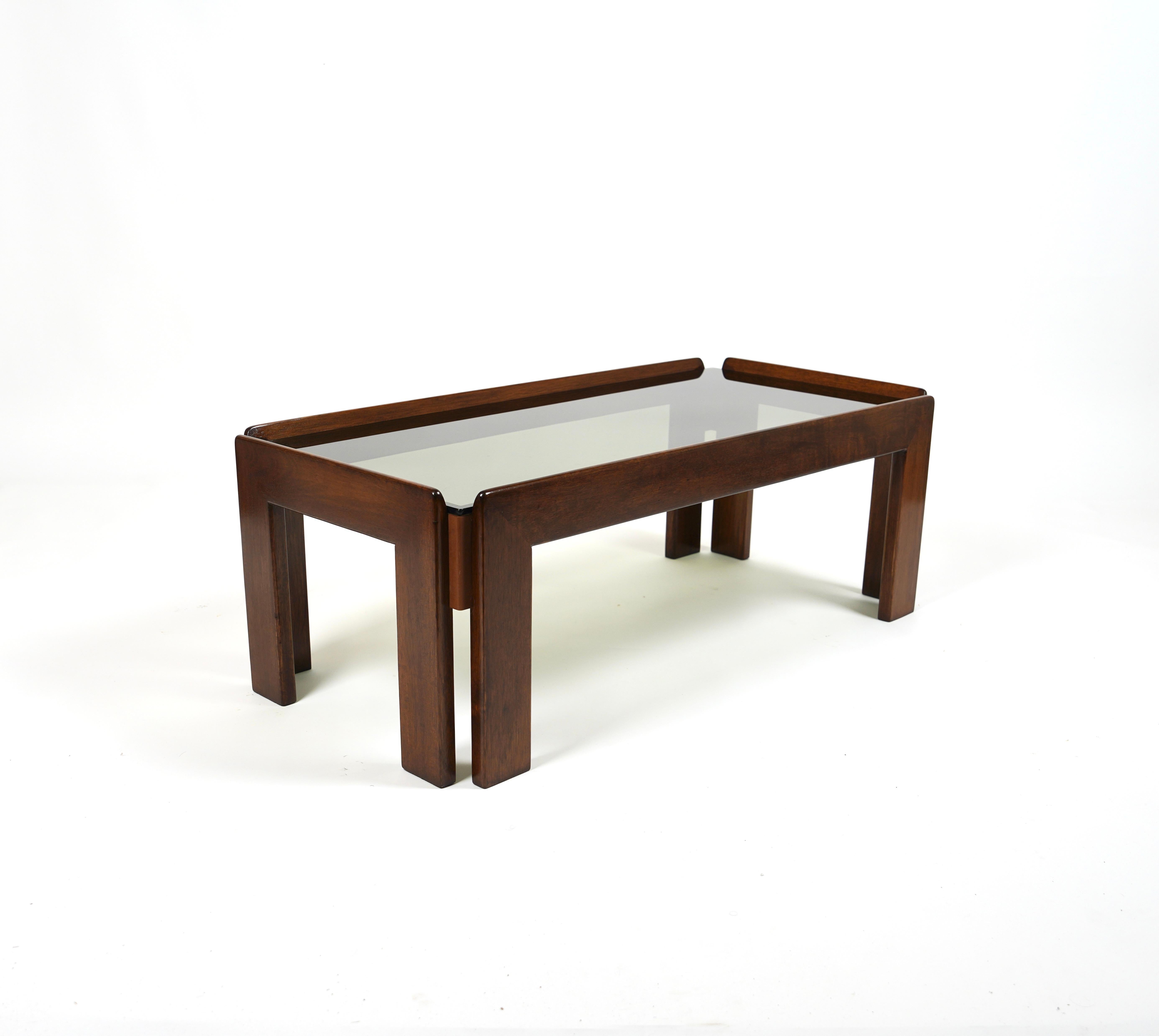 Italian Coffee Table in Wood and Glass Afra & Tobia Scarpa for Cassina, Italy 1960s For Sale