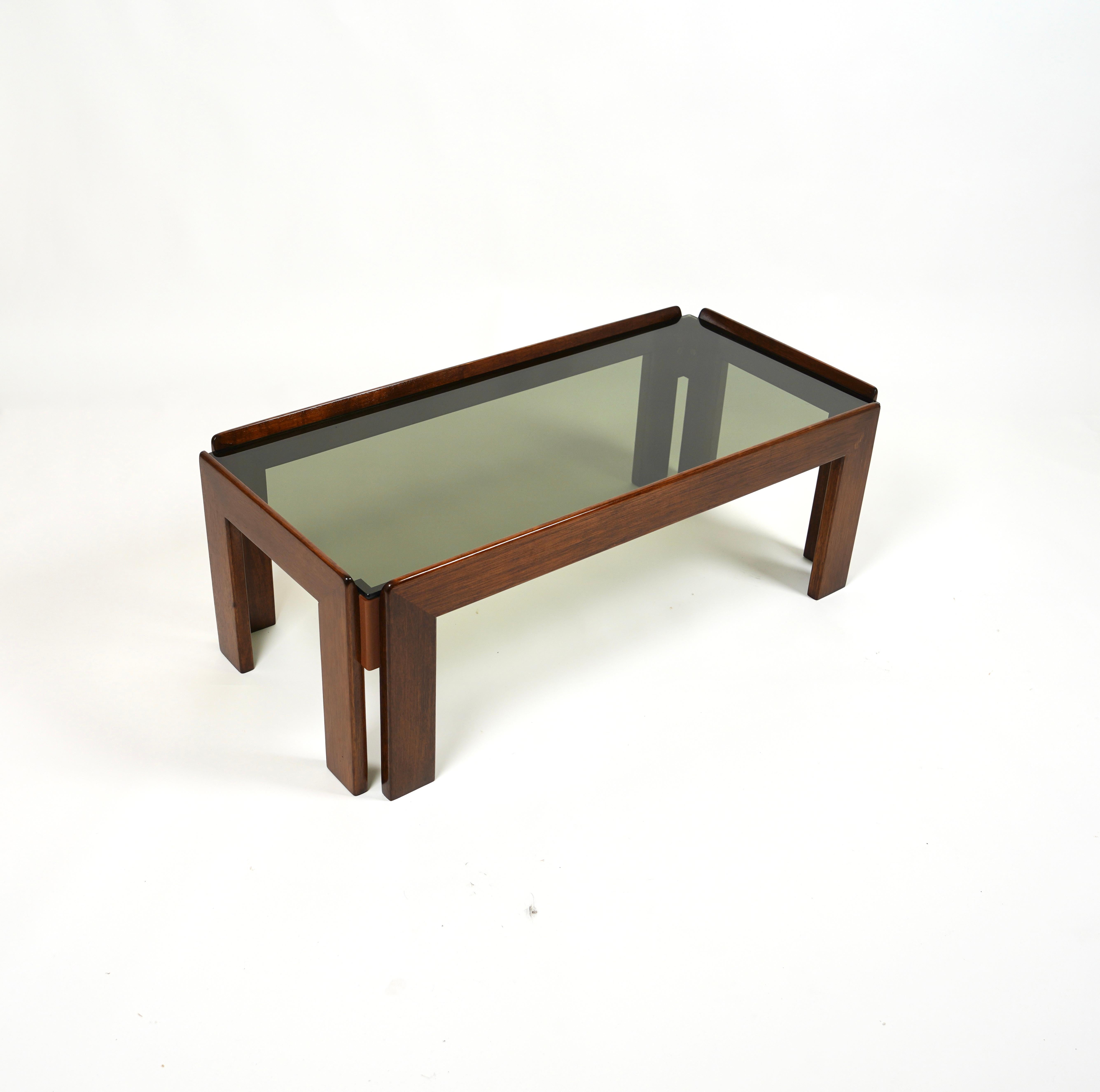 Coffee Table in Wood and Glass Afra & Tobia Scarpa for Cassina, Italy 1960s In Good Condition For Sale In Rome, IT