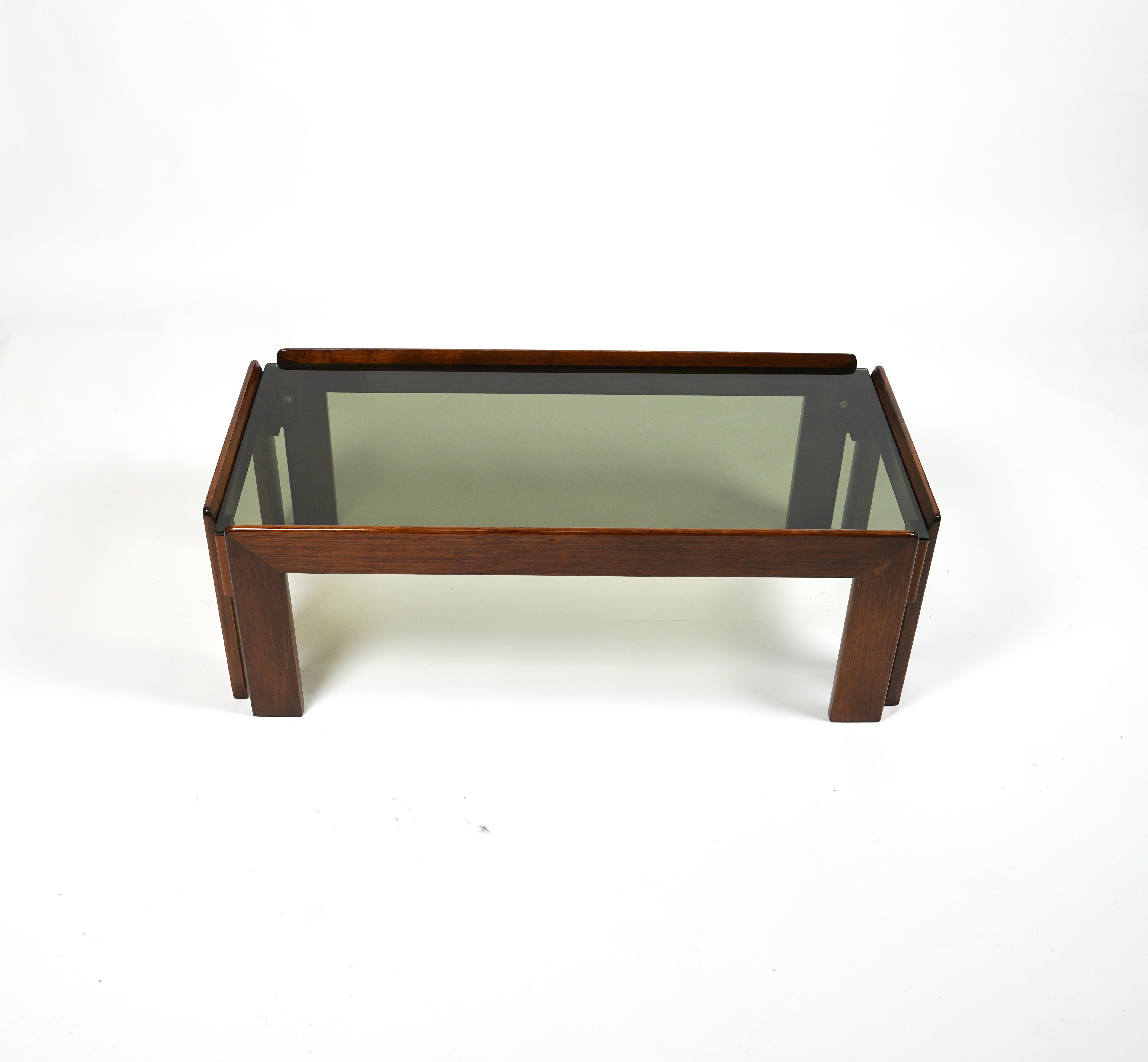 Mid-20th Century Coffee Table in Wood and Glass Afra & Tobia Scarpa for Cassina, Italy 1960s For Sale