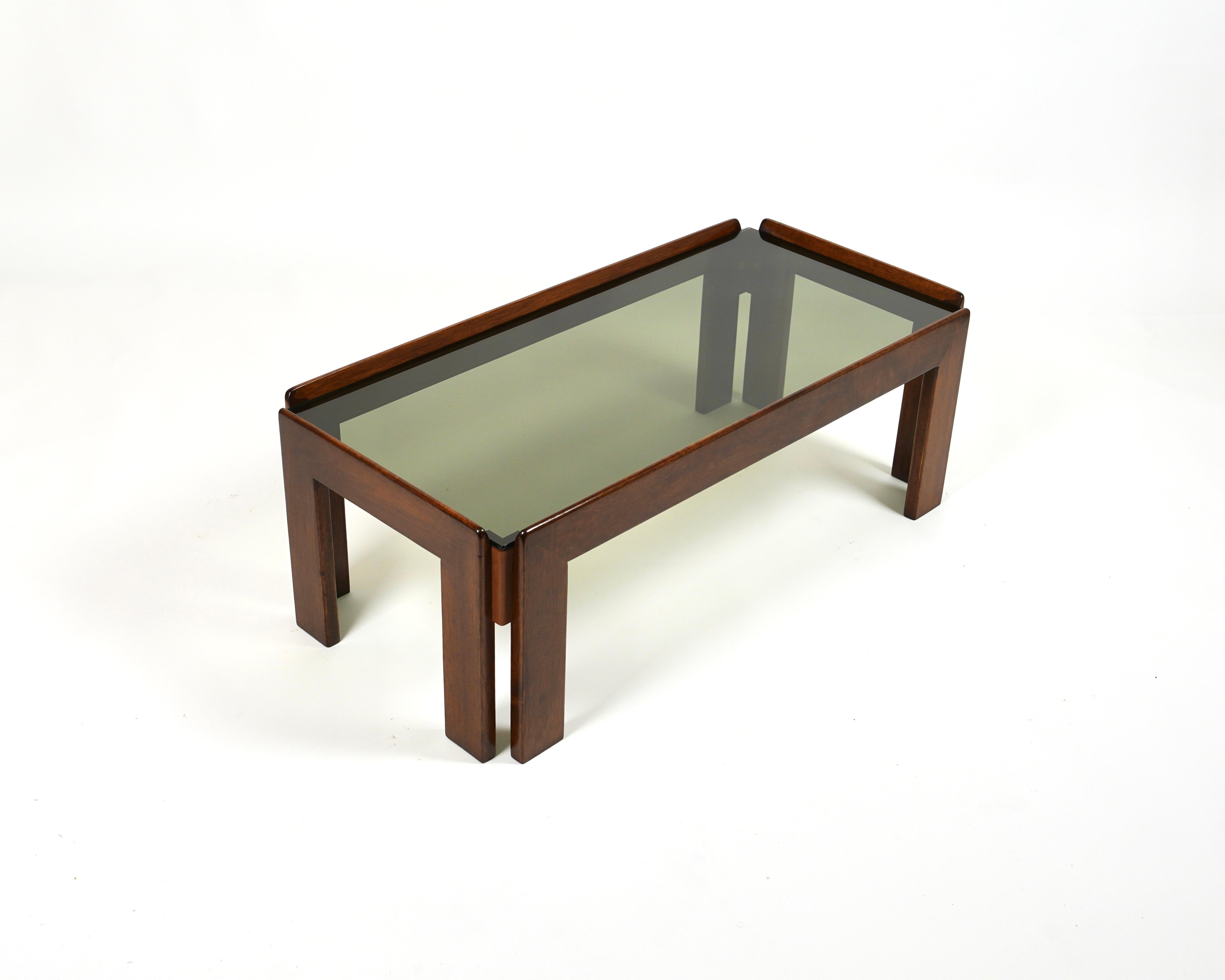 Coffee Table in Wood and Glass Afra & Tobia Scarpa for Cassina, Italy 1960s For Sale 1